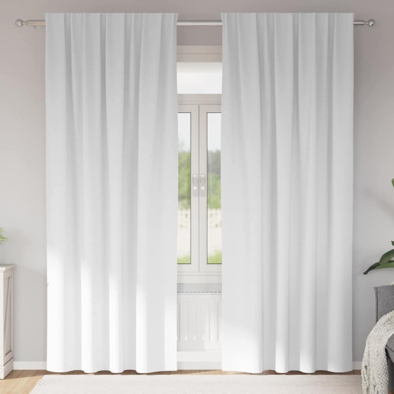 vidaXL Κουρτίνες Μαύρης Ύφανσης με Δαχτυλίδια 2 τμχ. Καθαρό Λευκό