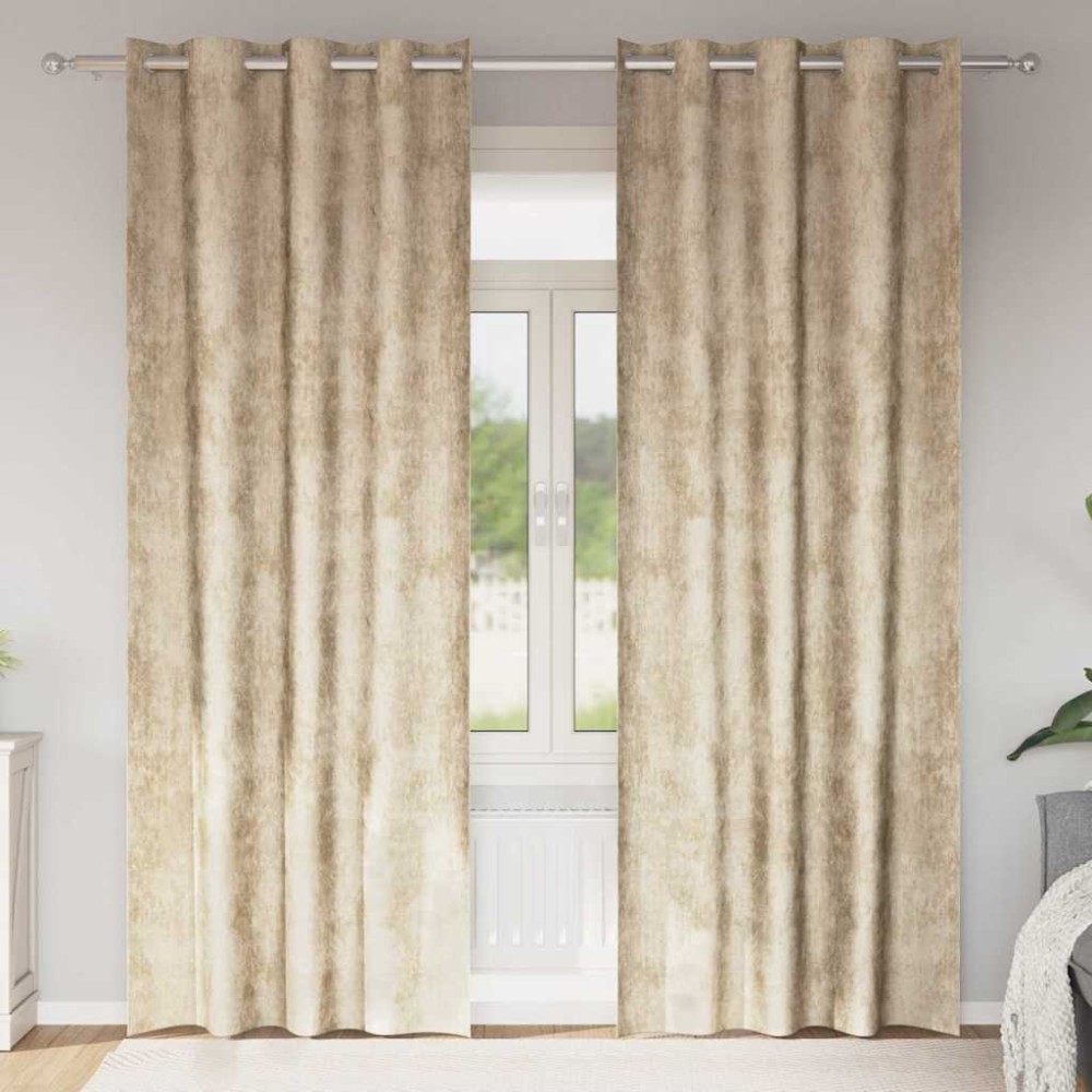 vidaXL Βελούδινες Κουρτίνες 2 τμχ. Κρεμ 225 x 140 εκ. Βελούδο