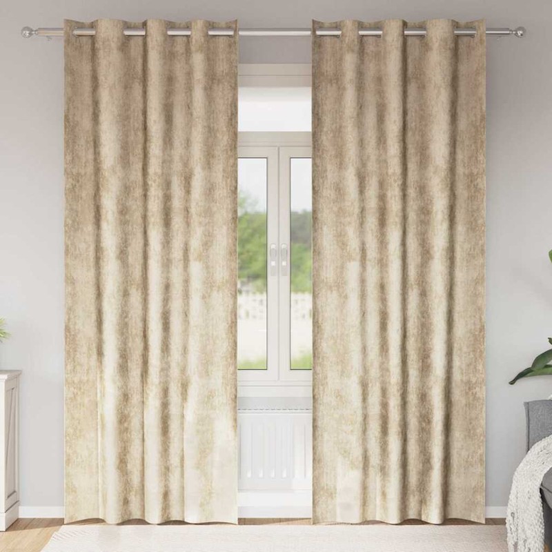 vidaXL Βελούδινες Κουρτίνες 2 τμχ. Κρεμ 260 x 140 εκ. Βελούδο