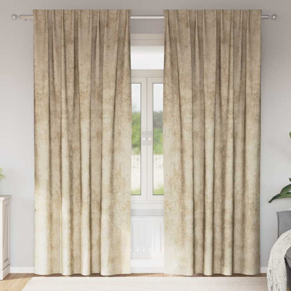 vidaXL Βελούδινες Κουρτίνες 2 τμχ. Κρεμ 260 x 140 εκ. Βελούδο