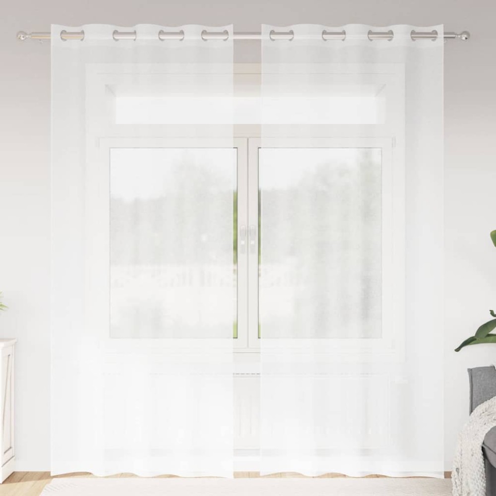 vidaXL Κουρτίνα βυσσινί 2 τμχ. Λευκό 245 x 140 εκ. Πολυεστέρας