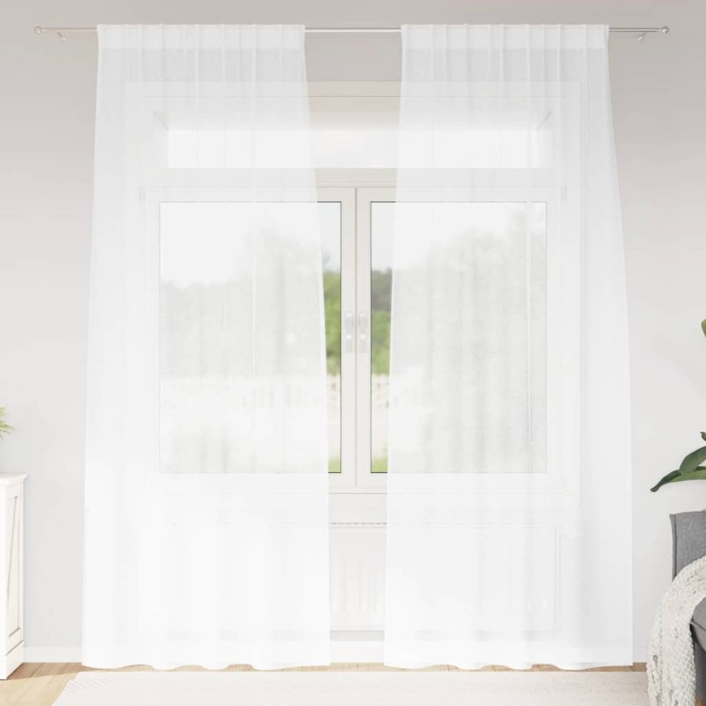 vidaXL Κουρτίνα βυσσινί 2 τμχ. Λευκό 245 x 140 εκ. Πολυεστέρας