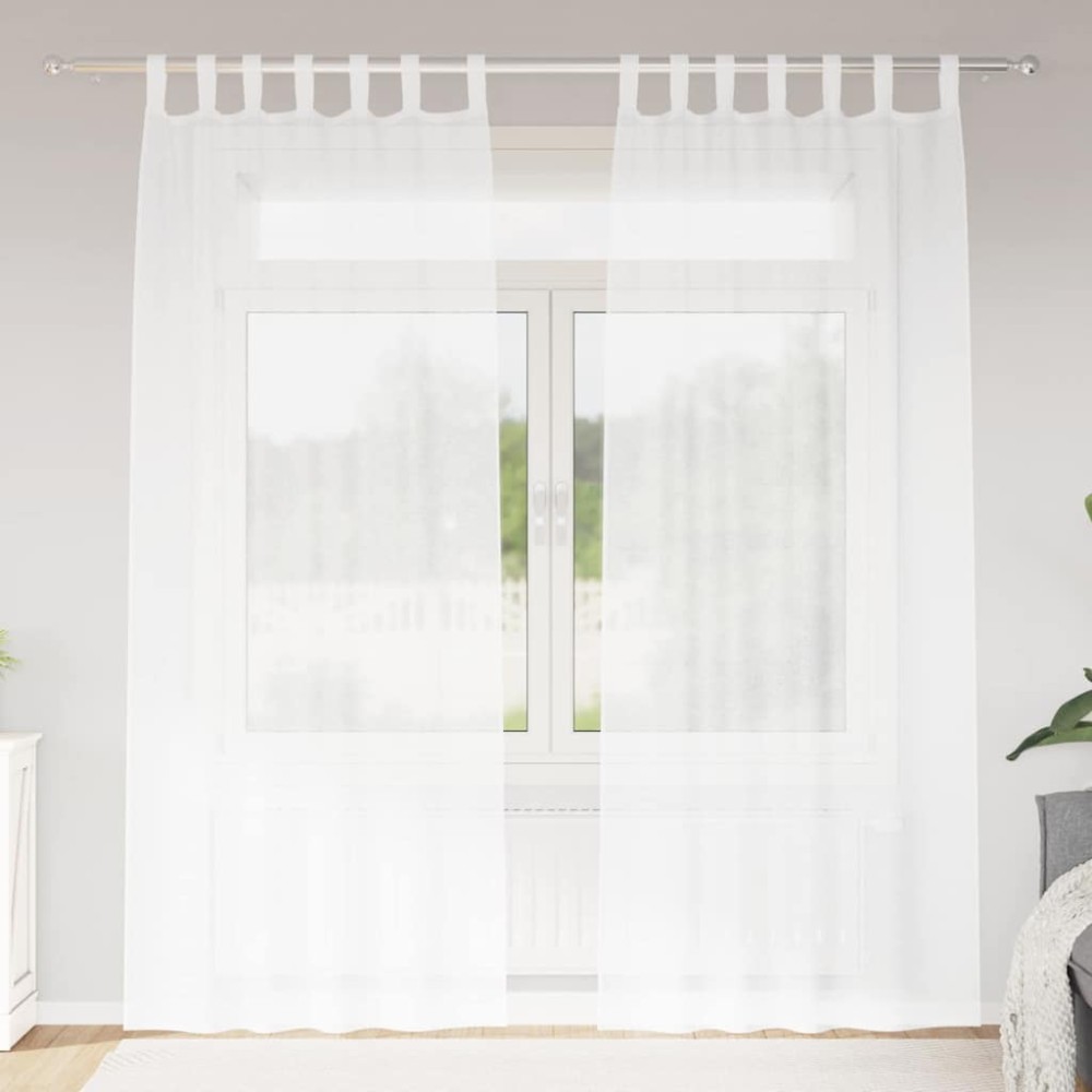 vidaXL Κουρτίνα βυσσινί 2 τμχ. Λευκό 225 x 140 εκ. Πολυεστέρας
