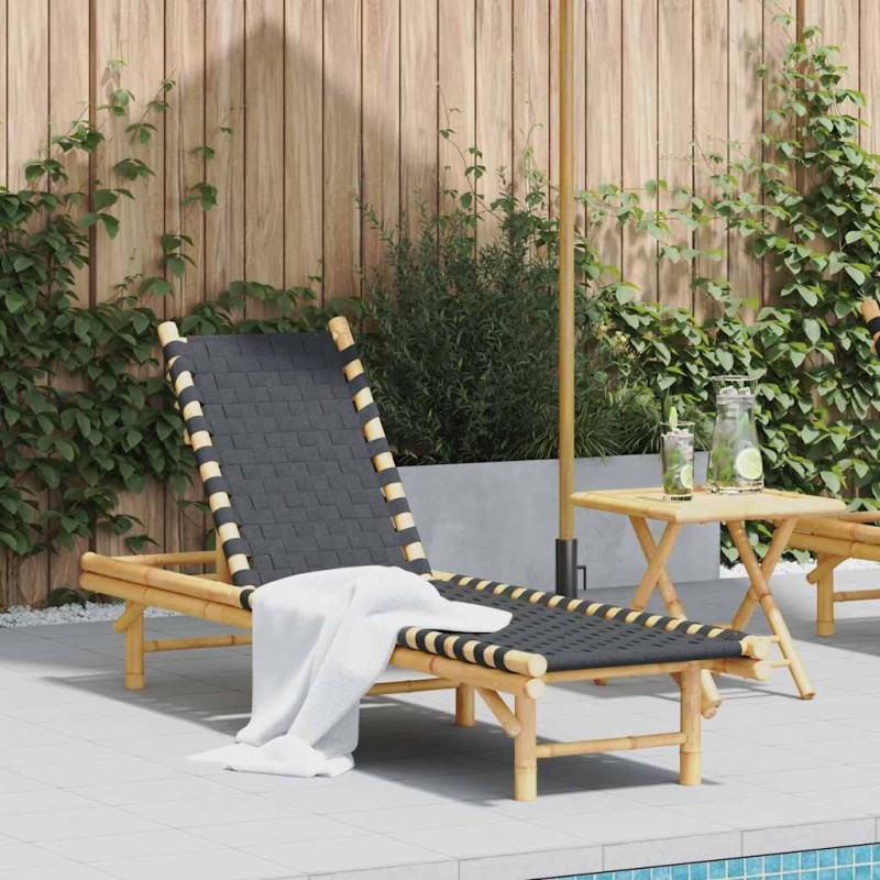 vidaXL Ξαπλώστρα με Μαύρο Υφασμάτινο Ιμάντα 55 x 200 x 30 εκ. από Μπαμπού