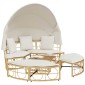 vidaXL Εξωτερική Lounge κρεβάτι με θόλο και μαξιλάρια Poly Rattan