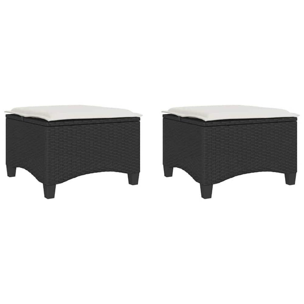 vidaXL Σκαμπό Κήπου με Μαξιλάρια 2 τεμ. Μαύρα 55x55x36 εκ. από Συνθετικό Ρατάν