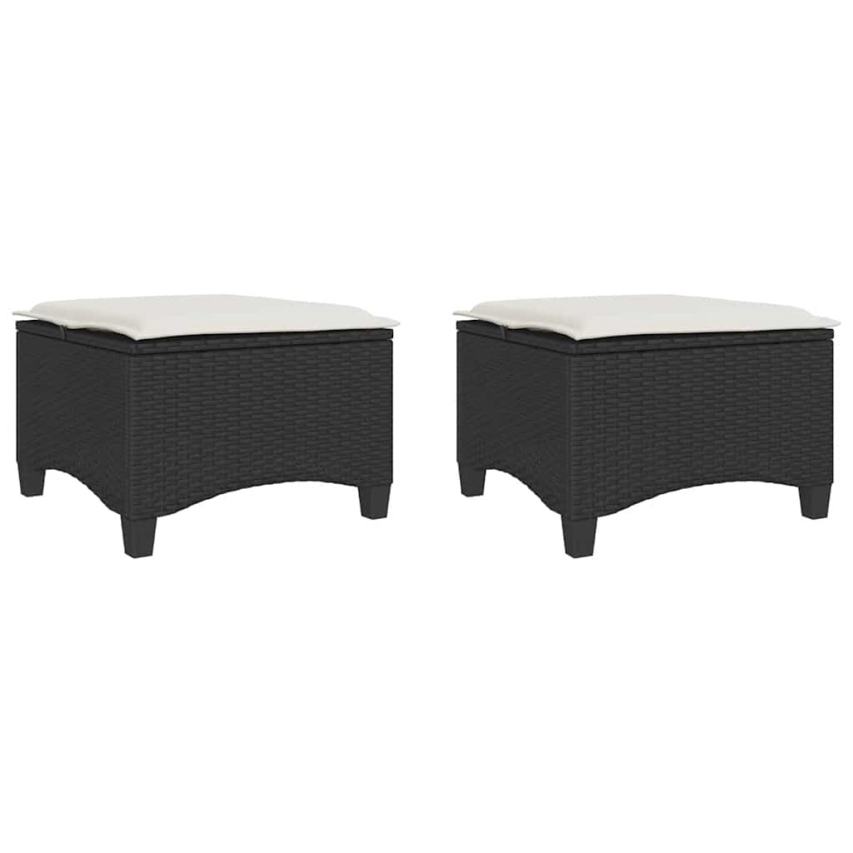 vidaXL Σκαμπό Κήπου με Μαξιλάρια 2 τεμ. Μαύρα 55x55x36 εκ. από Συνθετικό Ρατάν