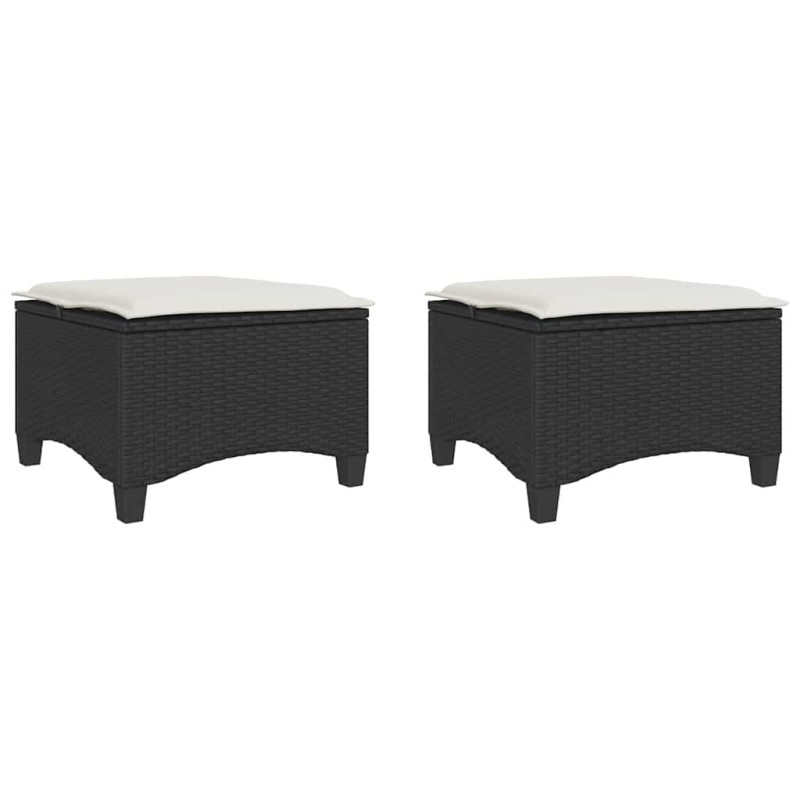 vidaXL Σκαμπό Κήπου με Μαξιλάρια 2 τεμ. Μαύρα 55x55x36 εκ. από Συνθετικό Ρατάν