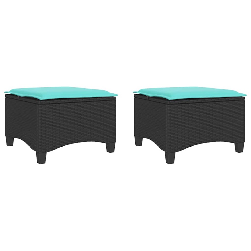 vidaXL Σκαμπό Κήπου με Μαξιλάρια 2 τεμ. Μαύρα 55x55x36 εκ. από Συνθετικό Ρατάν