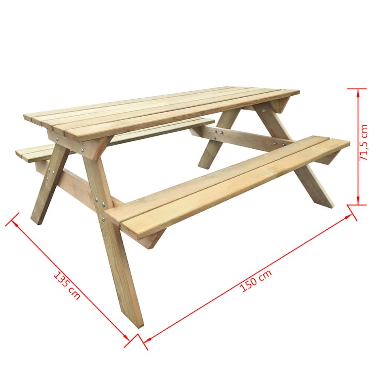 vidaXL Τραπέζι Πικ-νικ 150 x 135 x 71,5 εκ. Ξύλινο