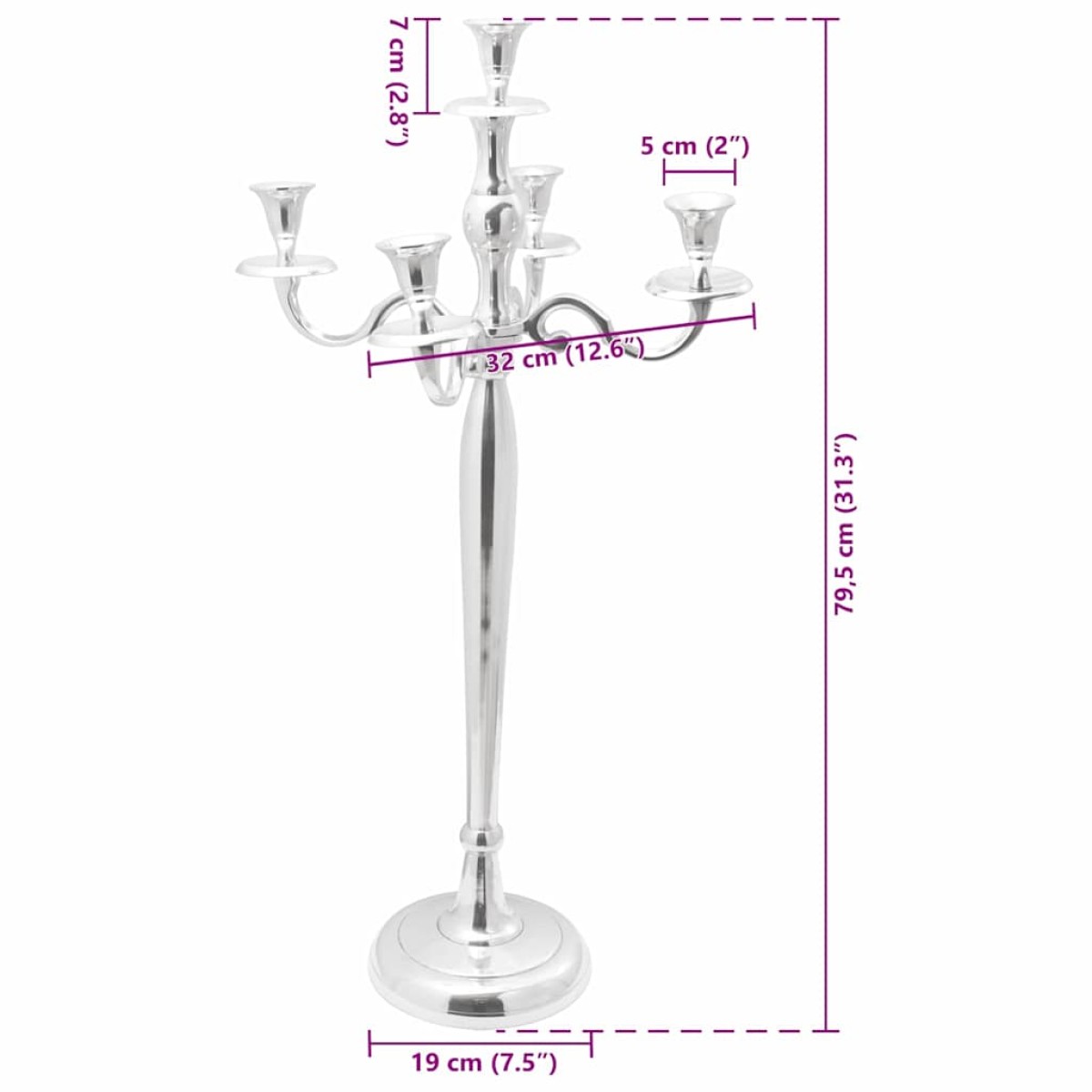 vidaXL Κηροπήγιο Ασημί 32 x 32 x 79,5 εκ. Αλουμίνιο