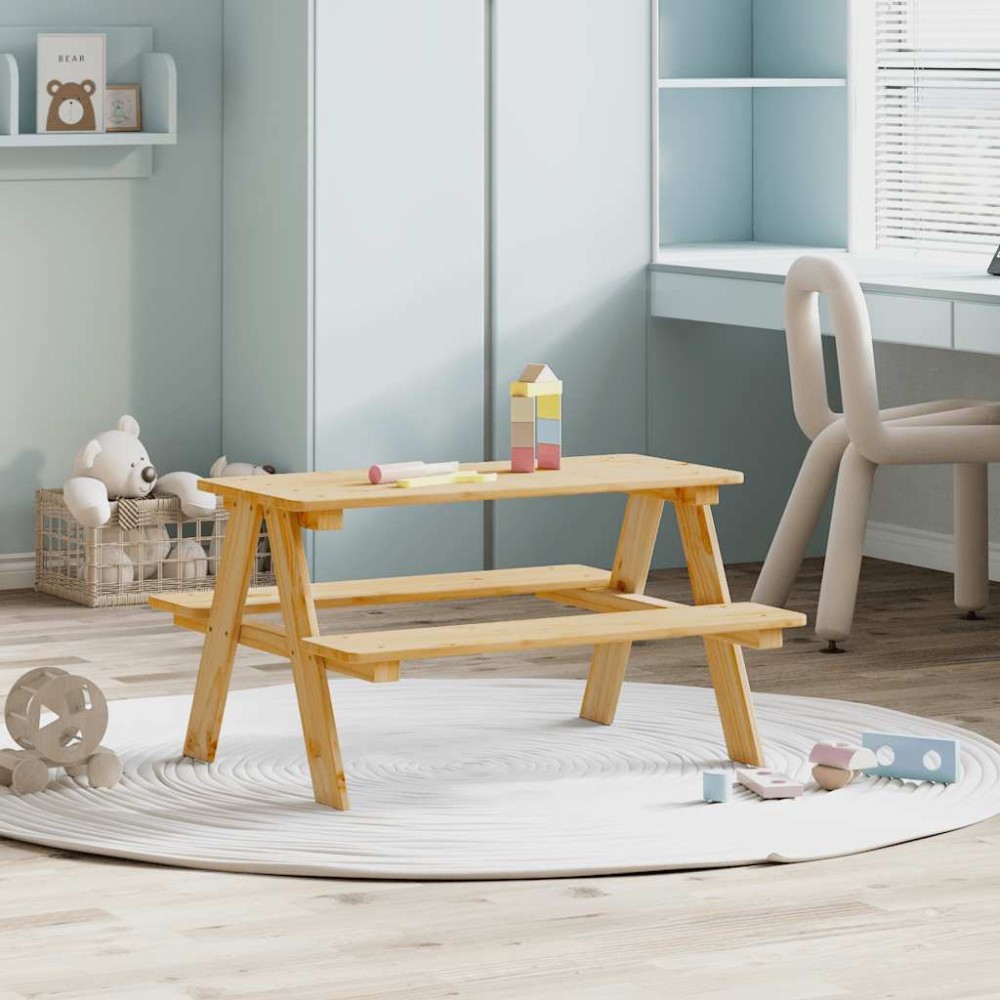 vidaXL Παιδικό Τραπέζι με Πάγκους IRUN 90x79,5x50 εκ. από Μασίφ Ξύλο