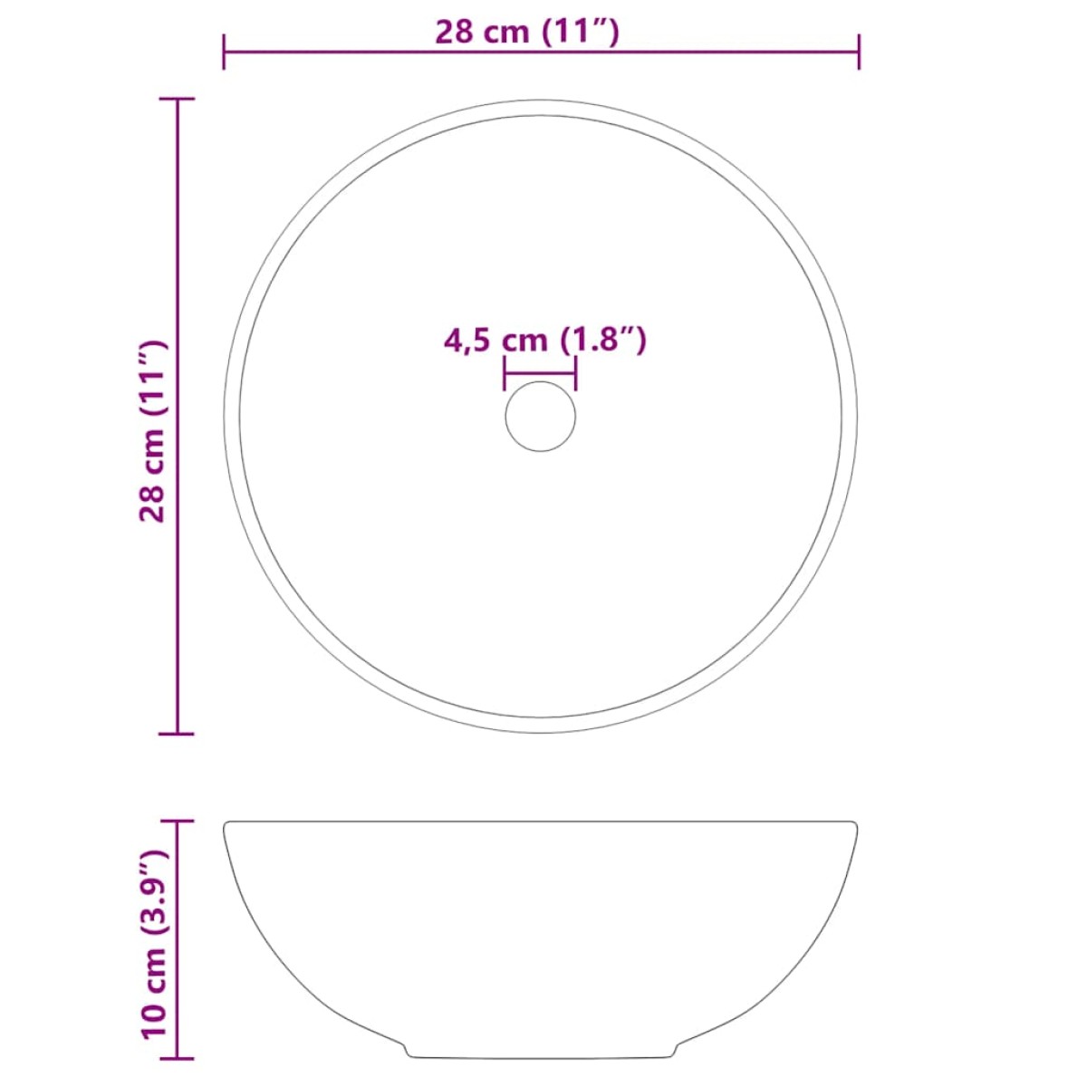vidaXL Νιπτήρας Κεραμικός Γυαλιστερός Μαύρος Ø28x10 εκ.
