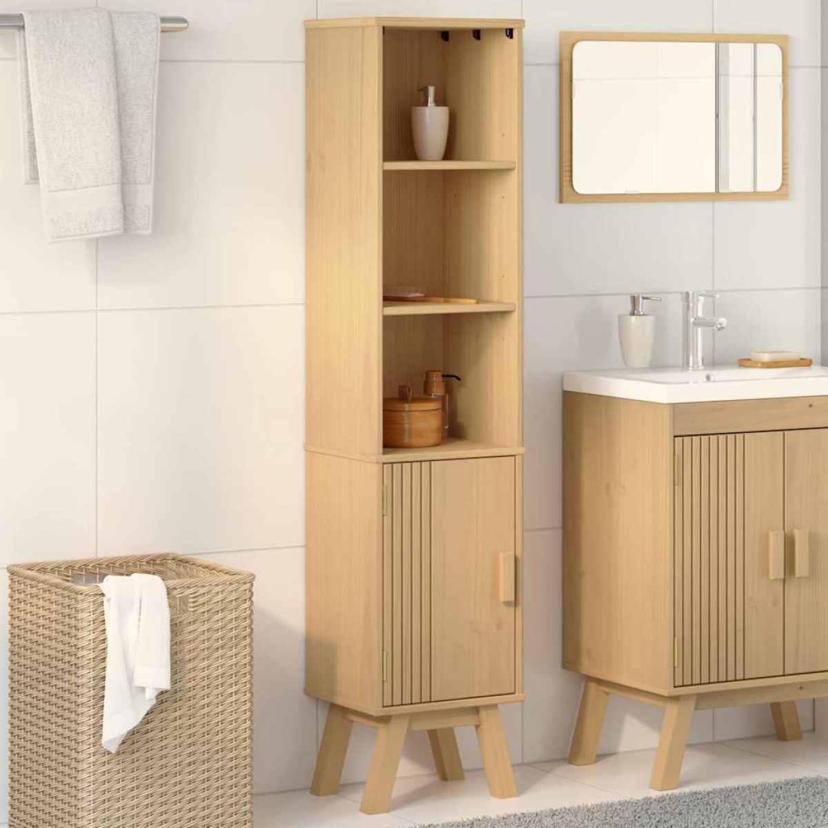 vidaXL Ντουλάπι Μπάνιου Olden Καφέ 35 x 30 x 159 εκ Μασίφ ξύλο πεύκου