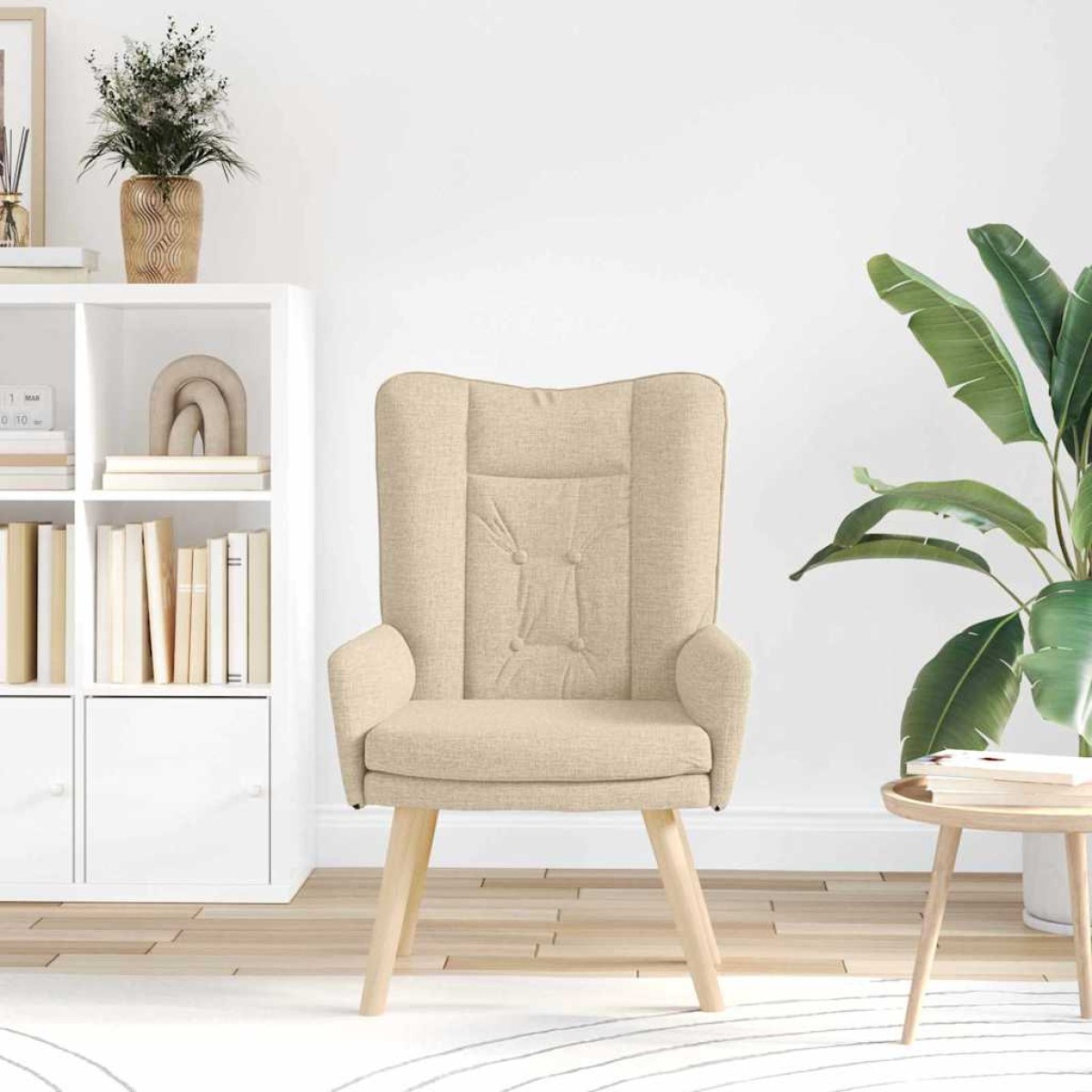 vidaXL Πολυθρόνα Κρεμ 63 x 67 x 94 εκ. Ύφασμα και κόντρα πλακέ
