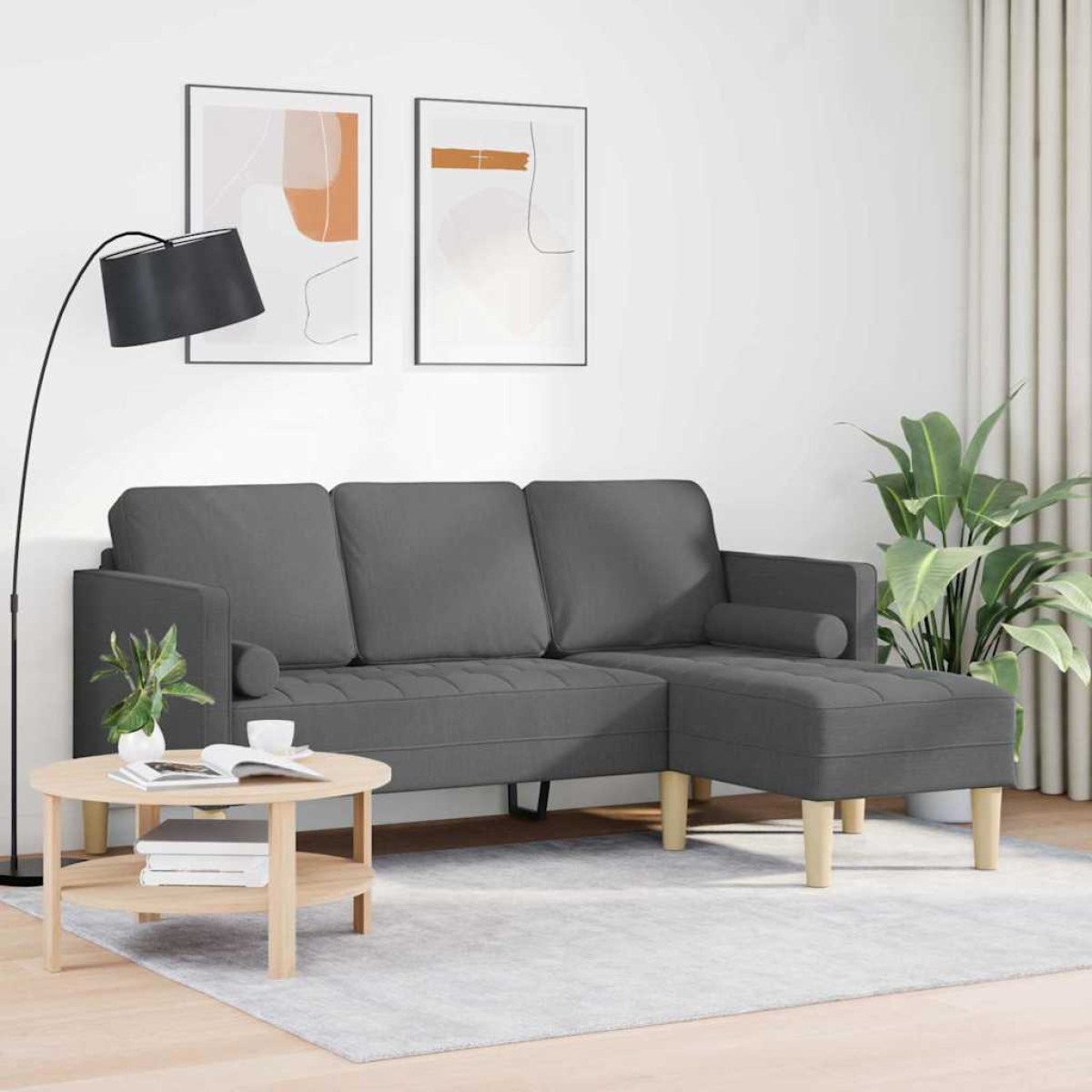 vidaXL Σετ Καναπέ Σκούρο Γκρι 173 x 131 x 67 εκ Πολυεστέρας