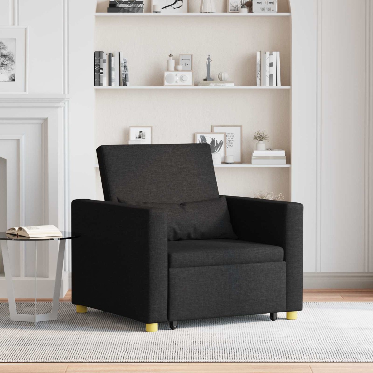 vidaXL Καναπές Κρεβάτι Μονό με τροχούς Μαύρο 90 x 165 x 87 εκ. ύφασμα