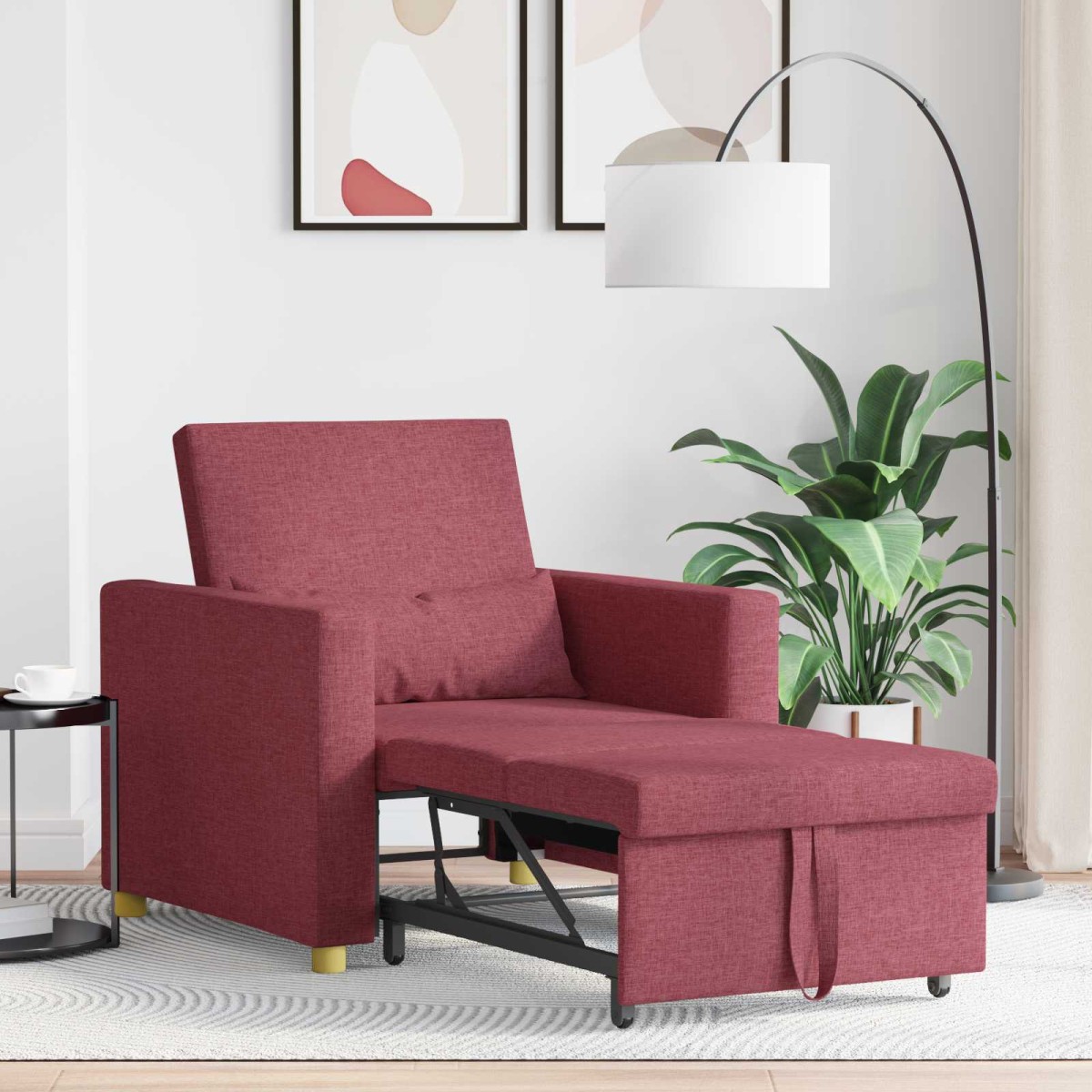vidaXL Καναπές Κρεβάτι Μονό Μπορντό 90 x 165 x 87 εκ. ύφασμα