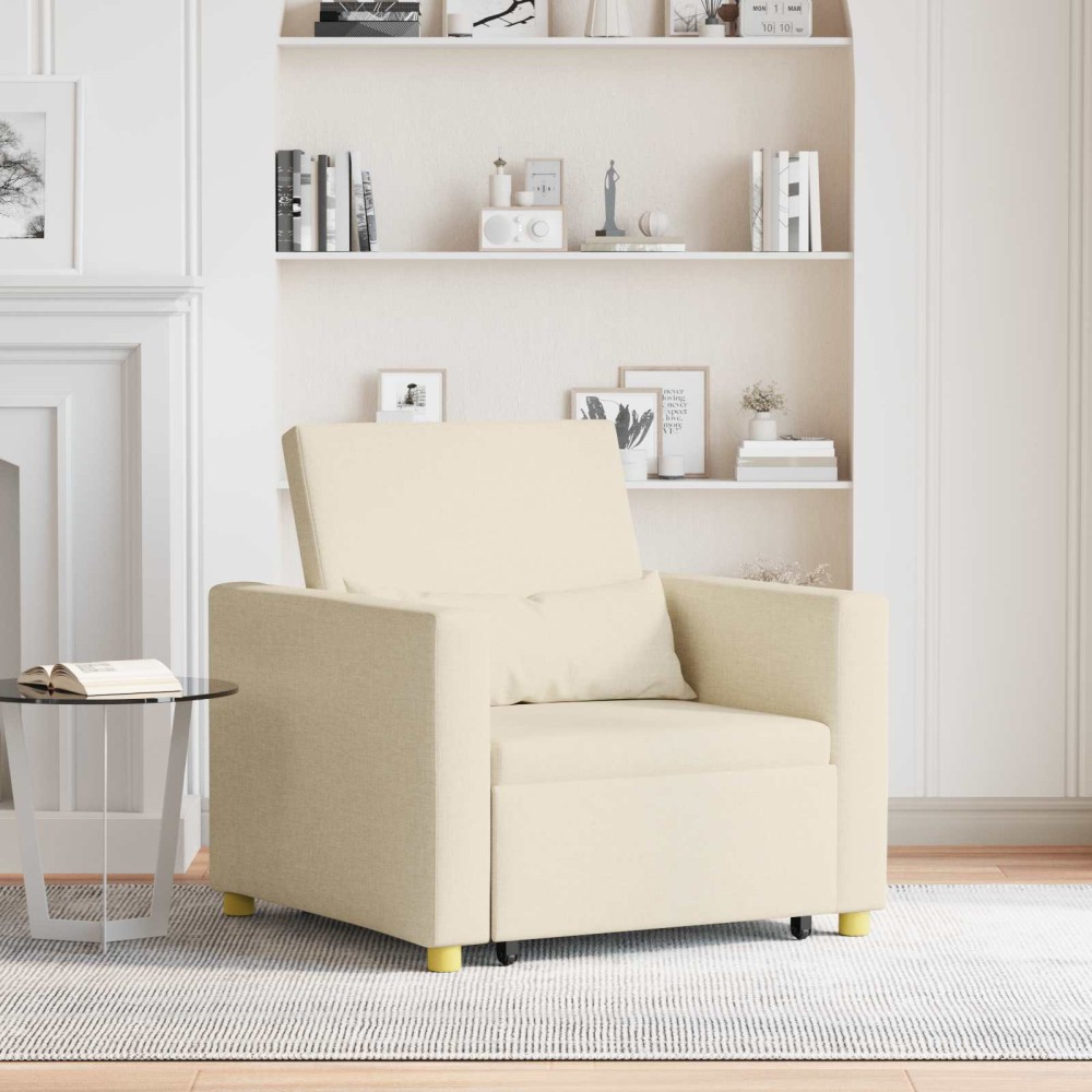 vidaXL Καναπές Κρεβάτι Μονό με τροχούς Κρεμ 90 x 165 x 87 εκ. ύφασμα