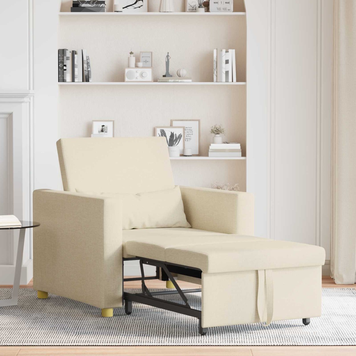vidaXL Καναπές Κρεβάτι Μονό με τροχούς Κρεμ 90 x 165 x 87 εκ. ύφασμα