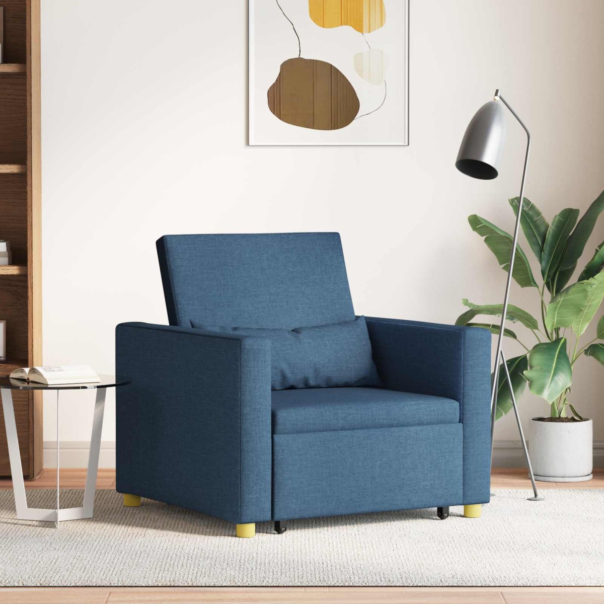 vidaXL Καναπές Κρεβάτι Μονό με τροχούς Μπλε 90 x 165 x 87 εκ. ύφασμα