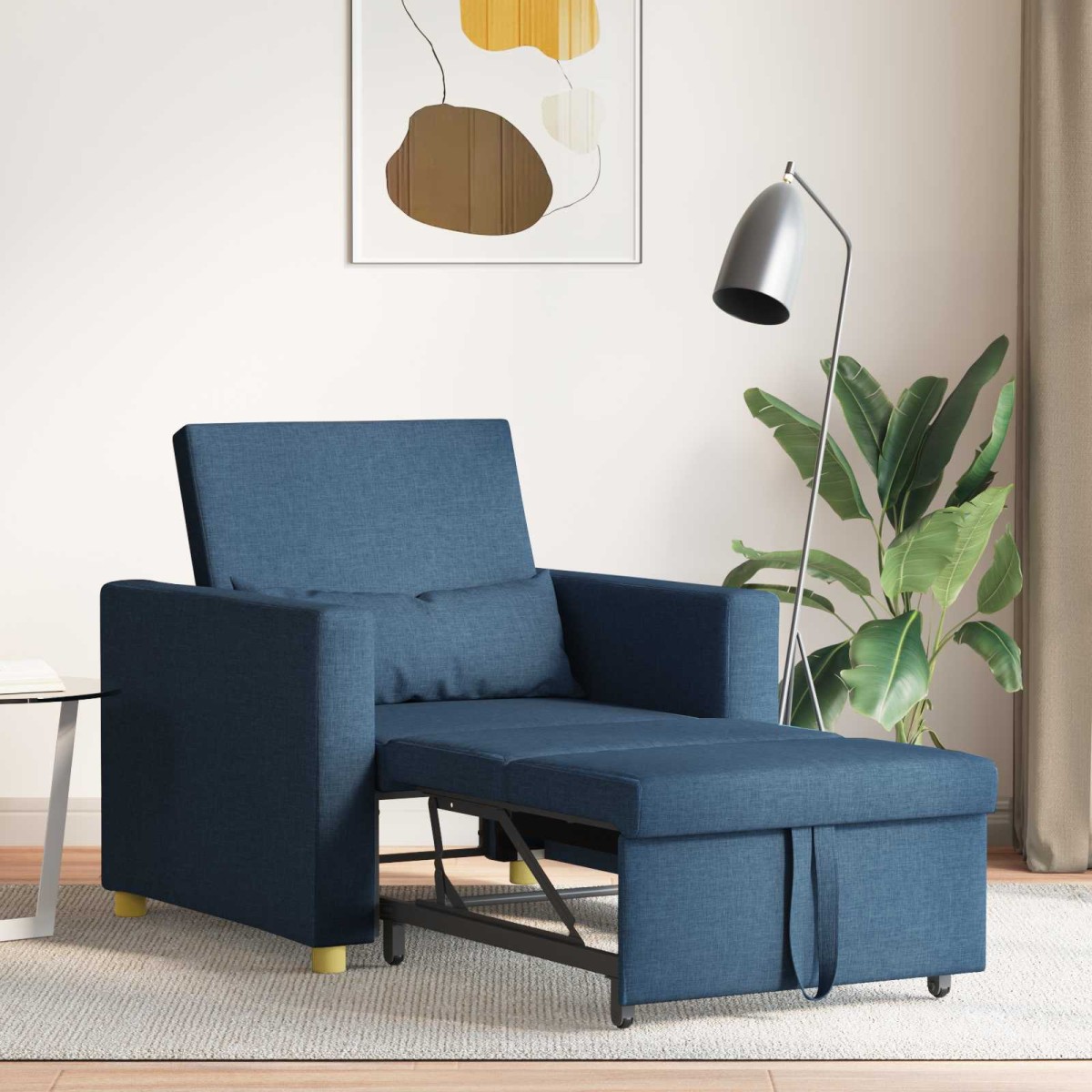 vidaXL Καναπές Κρεβάτι Μονό με τροχούς Μπλε 90 x 165 x 87 εκ. ύφασμα