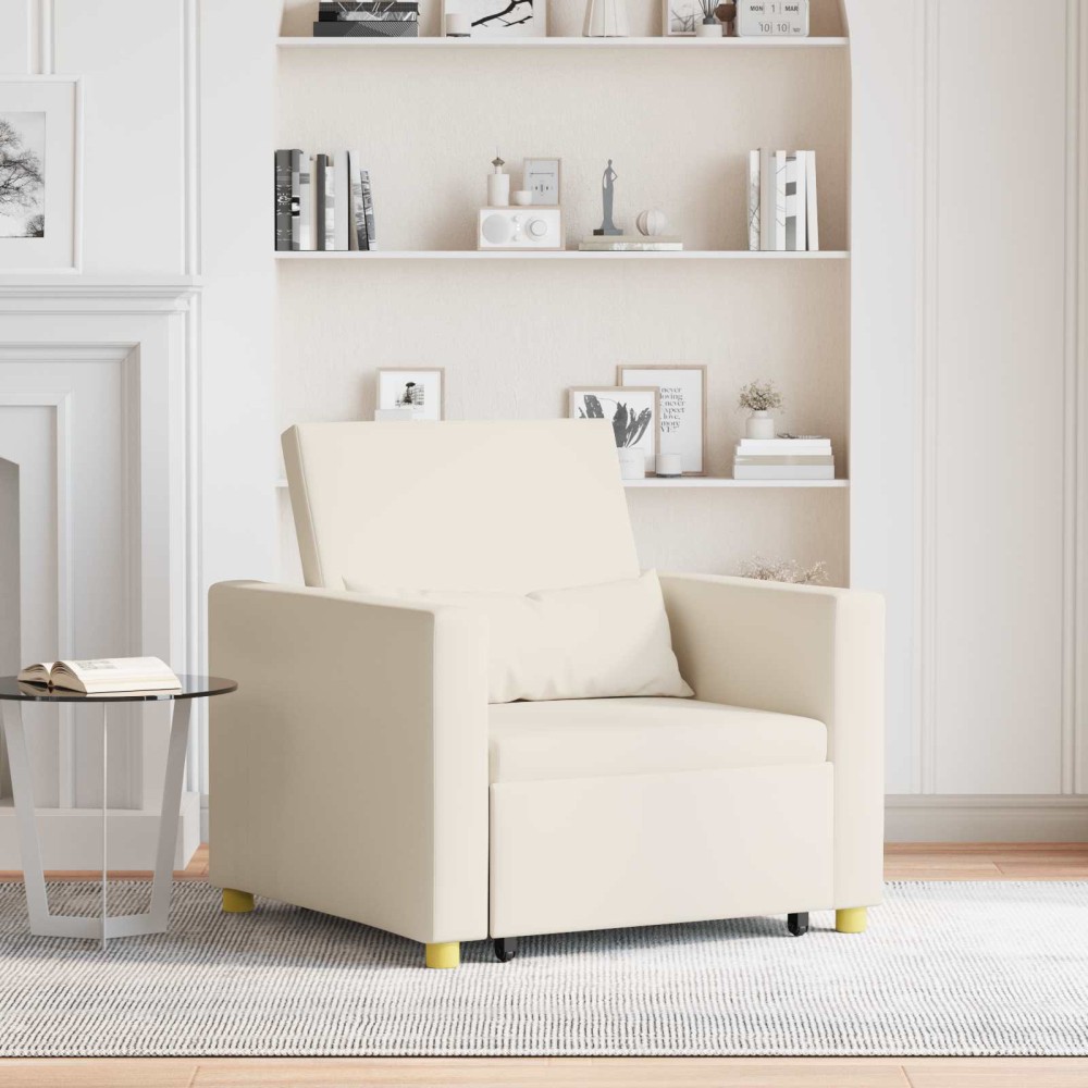 vidaXL Καναπές Κρεβάτι Μονό Κρεμ λευκό 90 x 165 x 87 εκ. ύφασμα