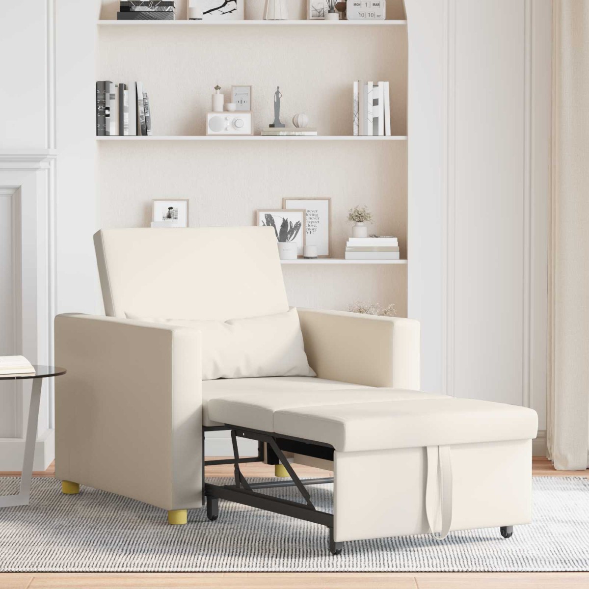 vidaXL Καναπές Κρεβάτι Μονό Κρεμ λευκό 90 x 165 x 87 εκ. ύφασμα