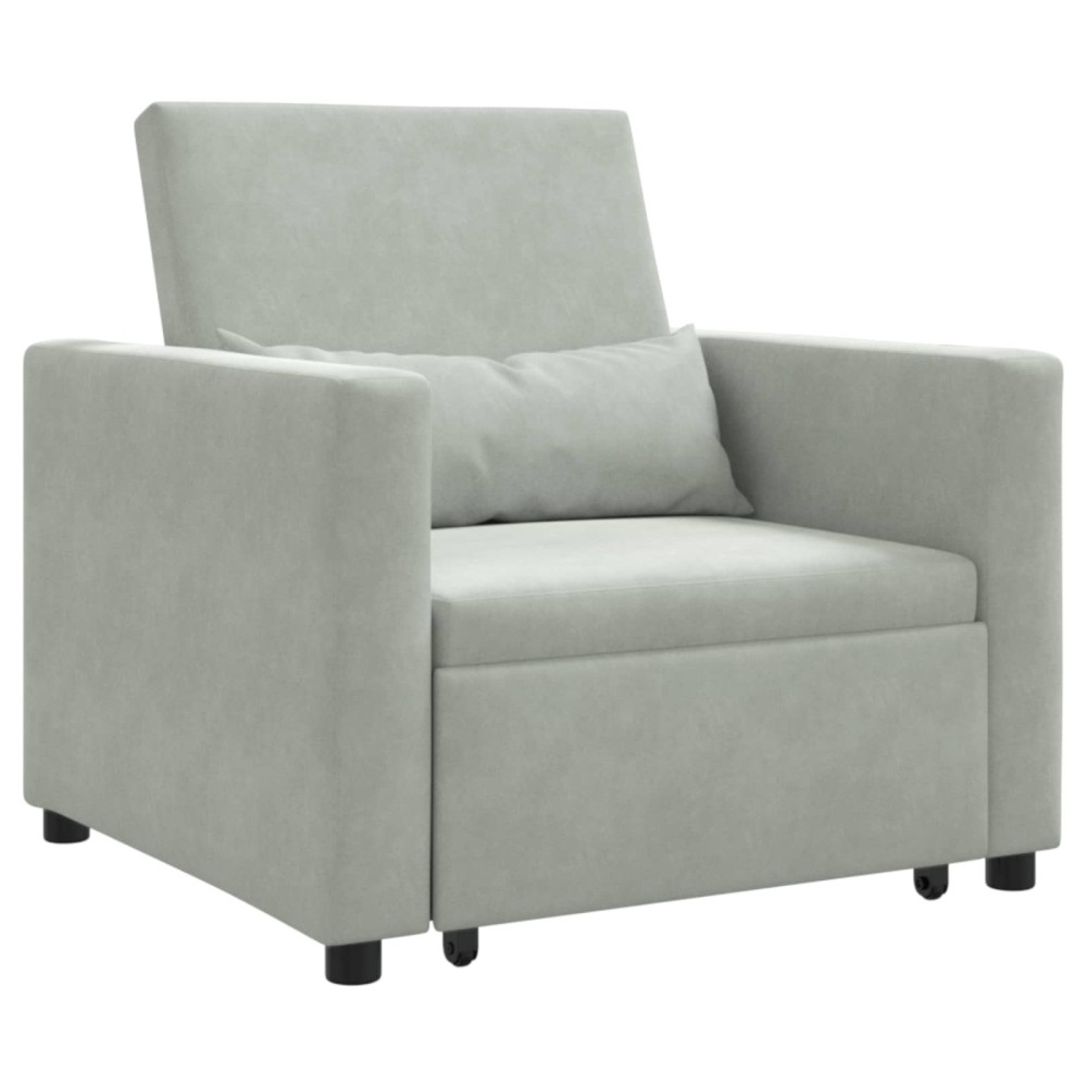 vidaXL Καναπές Κρεβάτι Μονό με τροχούς Ανοιχτό γκρι Βελούδο