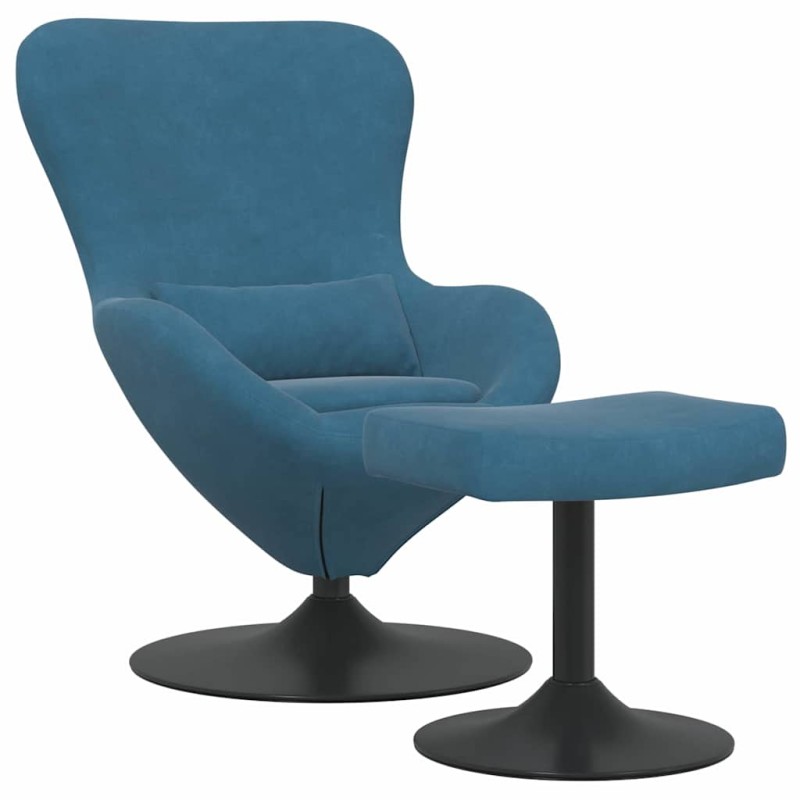 vidaXL Αυγό Καρέκλα με Σκαμνί with Footstool Μπλε Βελούδο