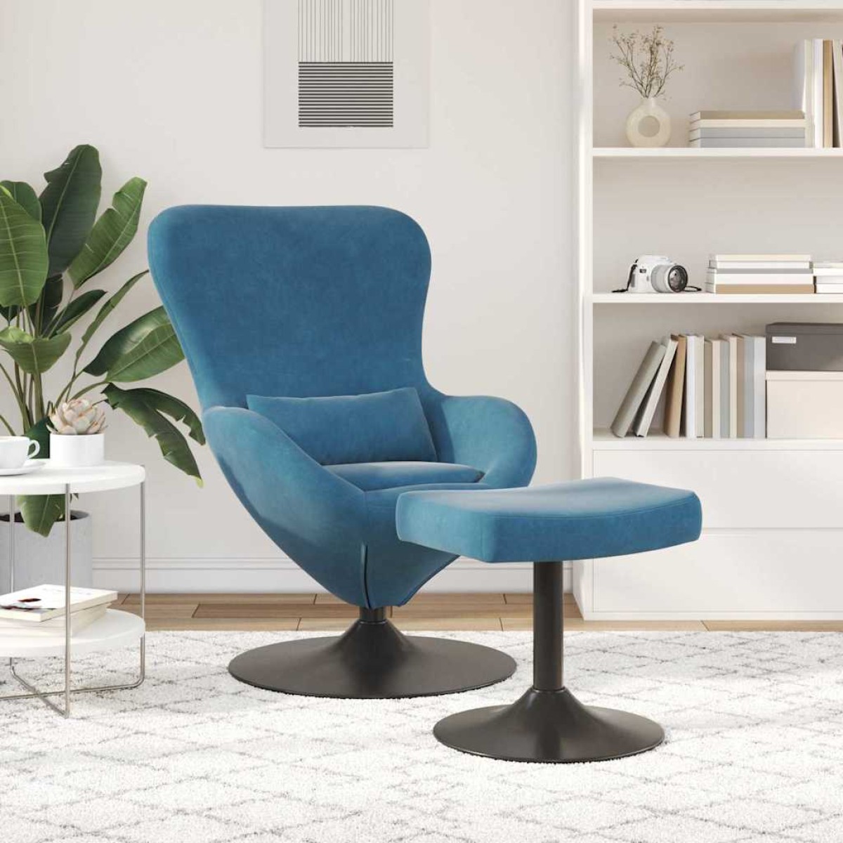 vidaXL Αυγό Καρέκλα με Σκαμνί with Footstool Μπλε Βελούδο