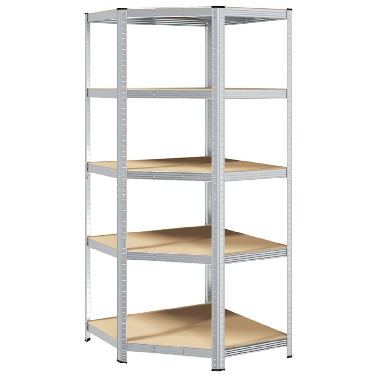 vidaXL Γωνιακό ράφι με ράφι Ασημί 90 x 90 x 198 cm Επεξεργασμένο Ξύλο