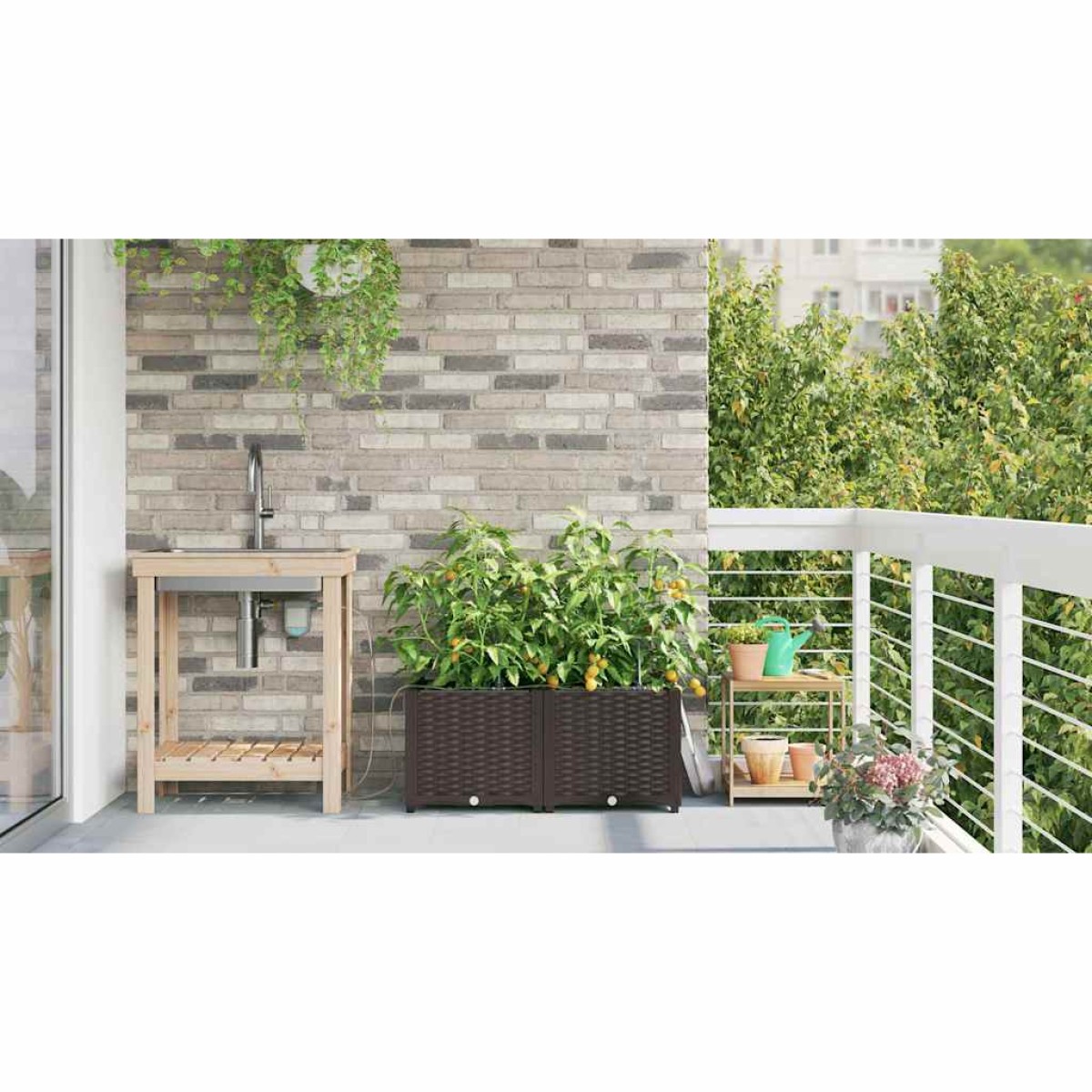 vidaXL Γλάστρα Κήπου 2 τμχ. Καφέ 80 x 40 x 37,5 cm PP