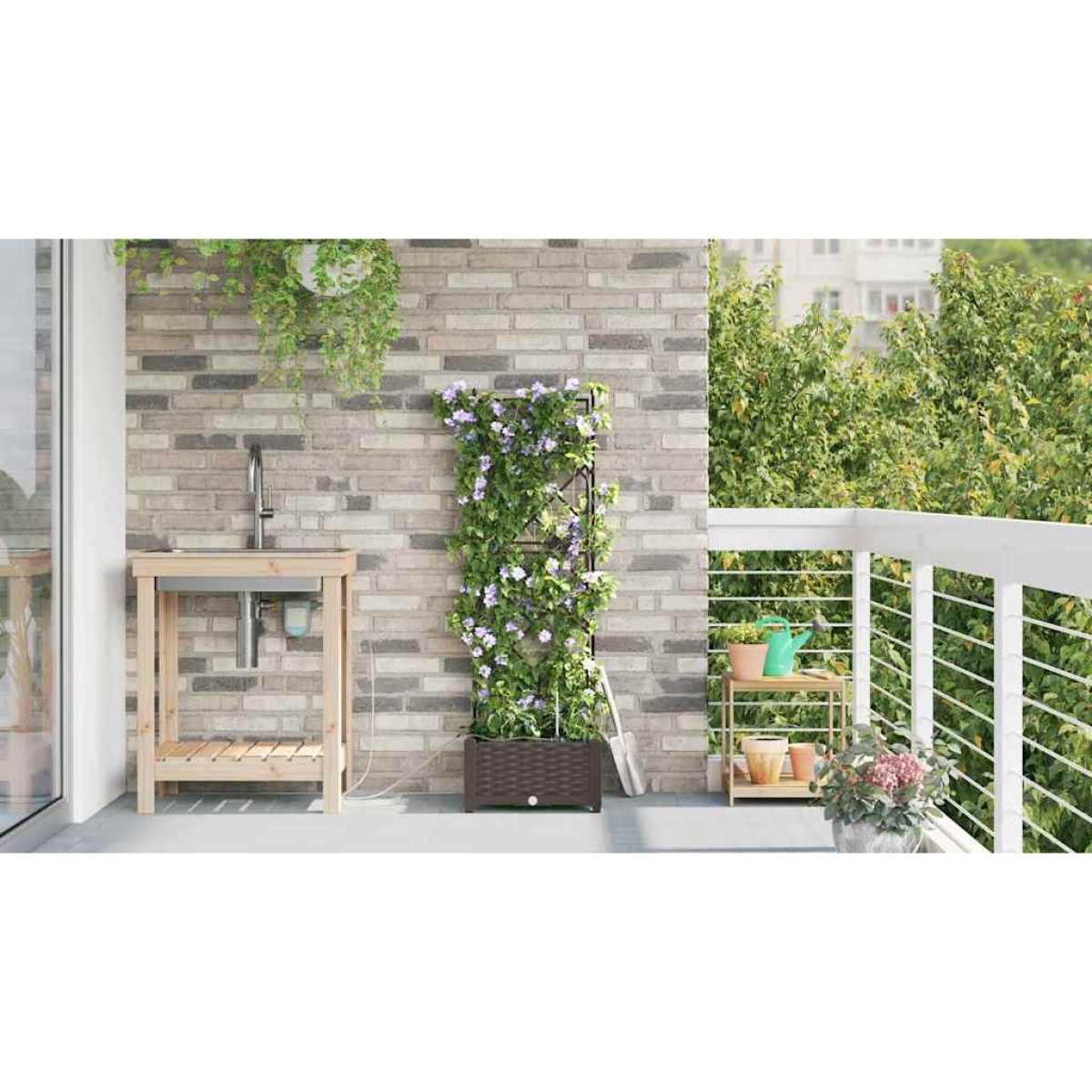 vidaXL Γλάστρα Κήπου Καφέ 40 x 40 x 126 cm PP