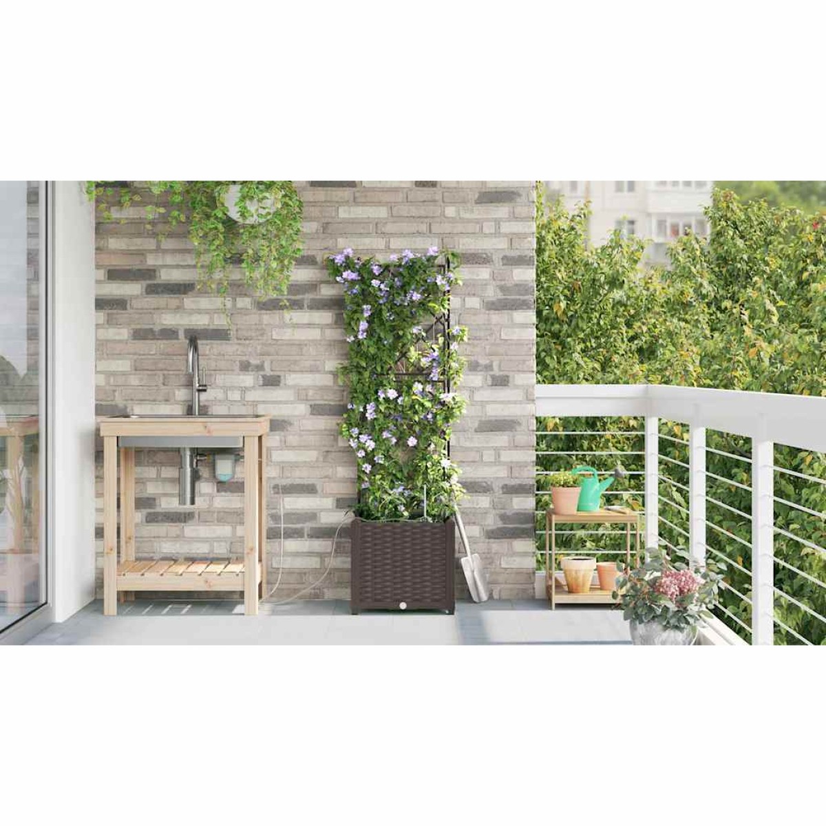 vidaXL Γλάστρα Κήπου Καφέ 40 x 40 x 142 cm PP