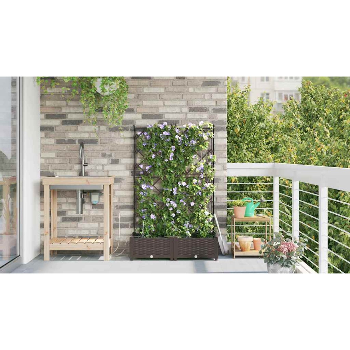 vidaXL Γλάστρα Κήπου 2 τμχ. Καφέ 80 x 40 x 126 cm PP