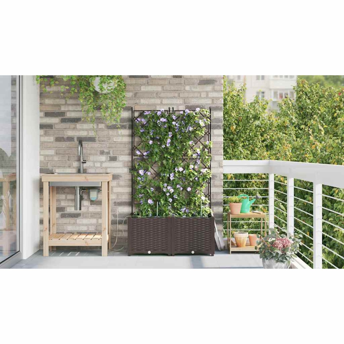 vidaXL Γλάστρα Κήπου 2 τμχ. Καφέ 80 x 40 x 142 cm PP