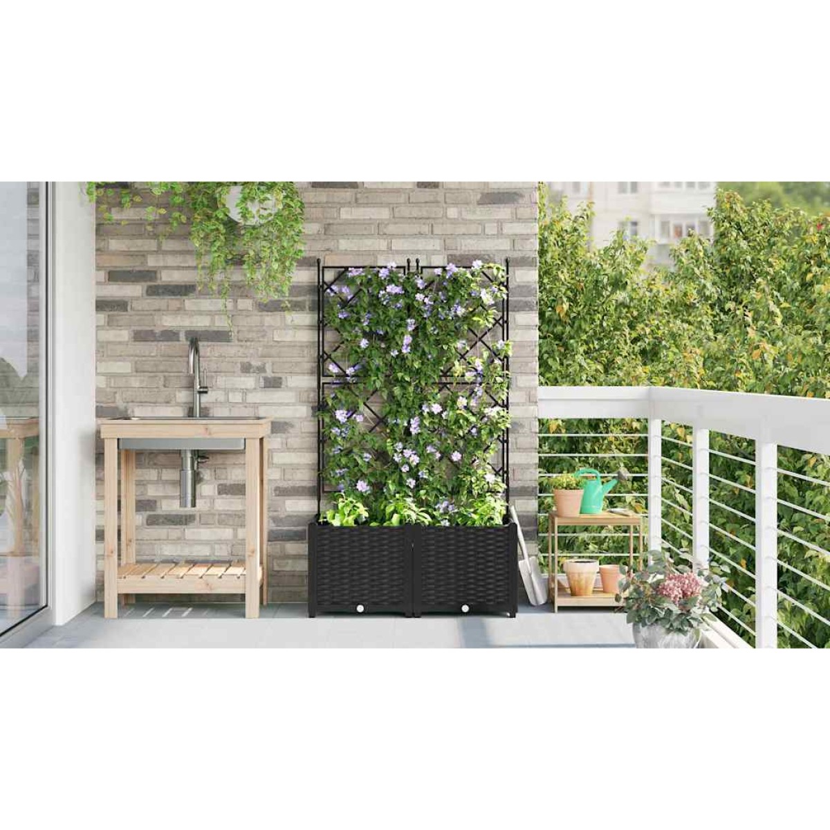 vidaXL Γλάστρα Κήπου 2 τμχ. Μαύρο 80 x 40 x 143 εκ. PP