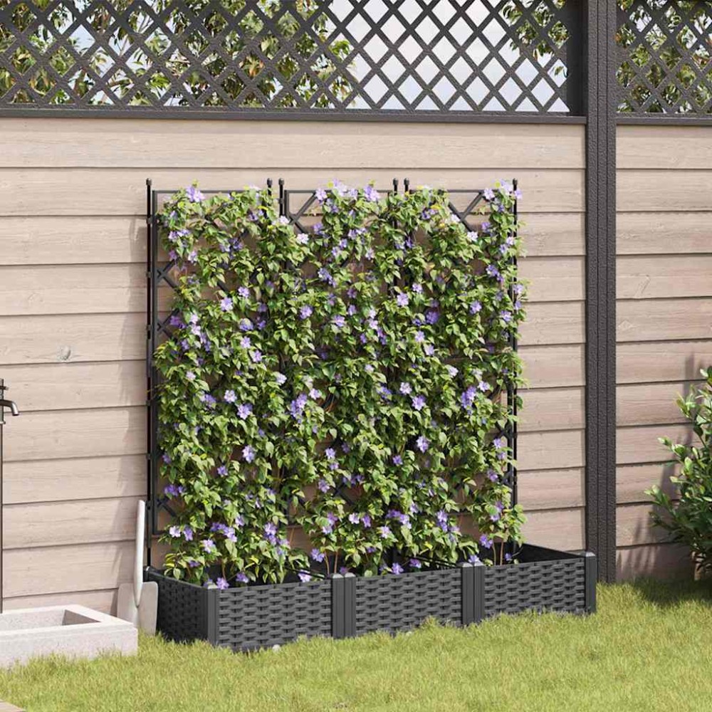 vidaXL Γλάστρα Κήπου 3 τμχ. Μαύρο 120 x 40 x 125,5 εκ. PP
