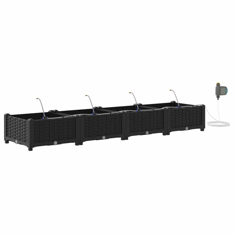 vidaXL Γλάστρα Κήπου 4 τμχ. Μαύρο 160 x 40 x 22 cm PP