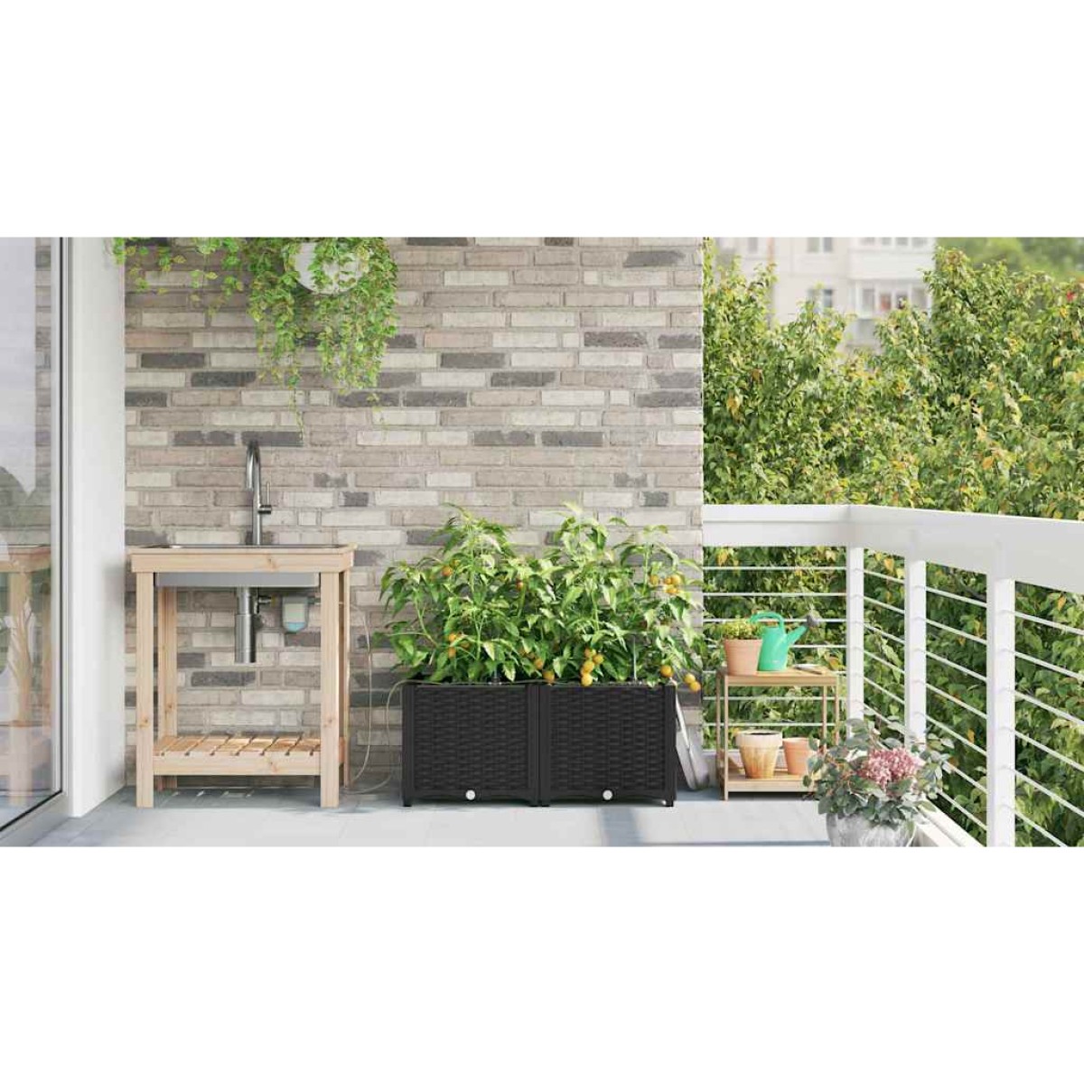 vidaXL Γλάστρα Κήπου 2 τμχ. Μαύρο 80 x 40 x 37,5 cm PP