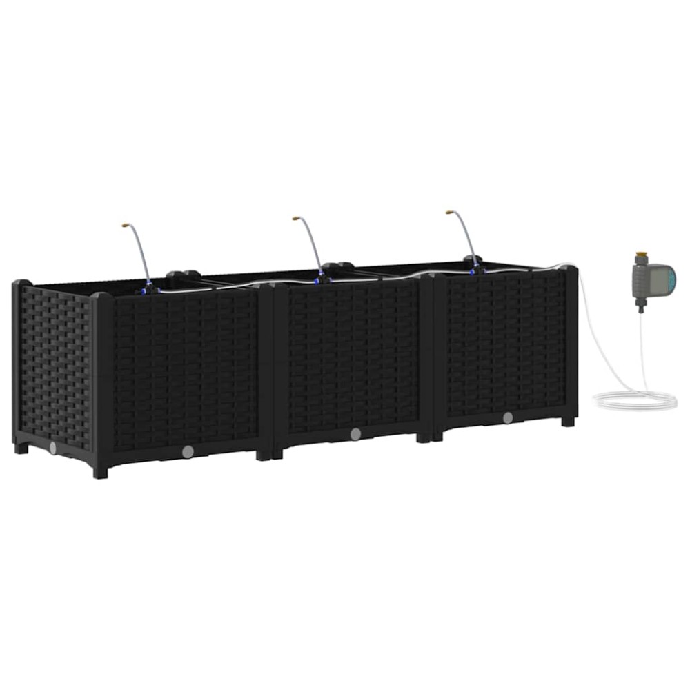 vidaXL Γλάστρα Κήπου 3 τμχ. Μαύρο 120 x 40 x 37,5 cm PP