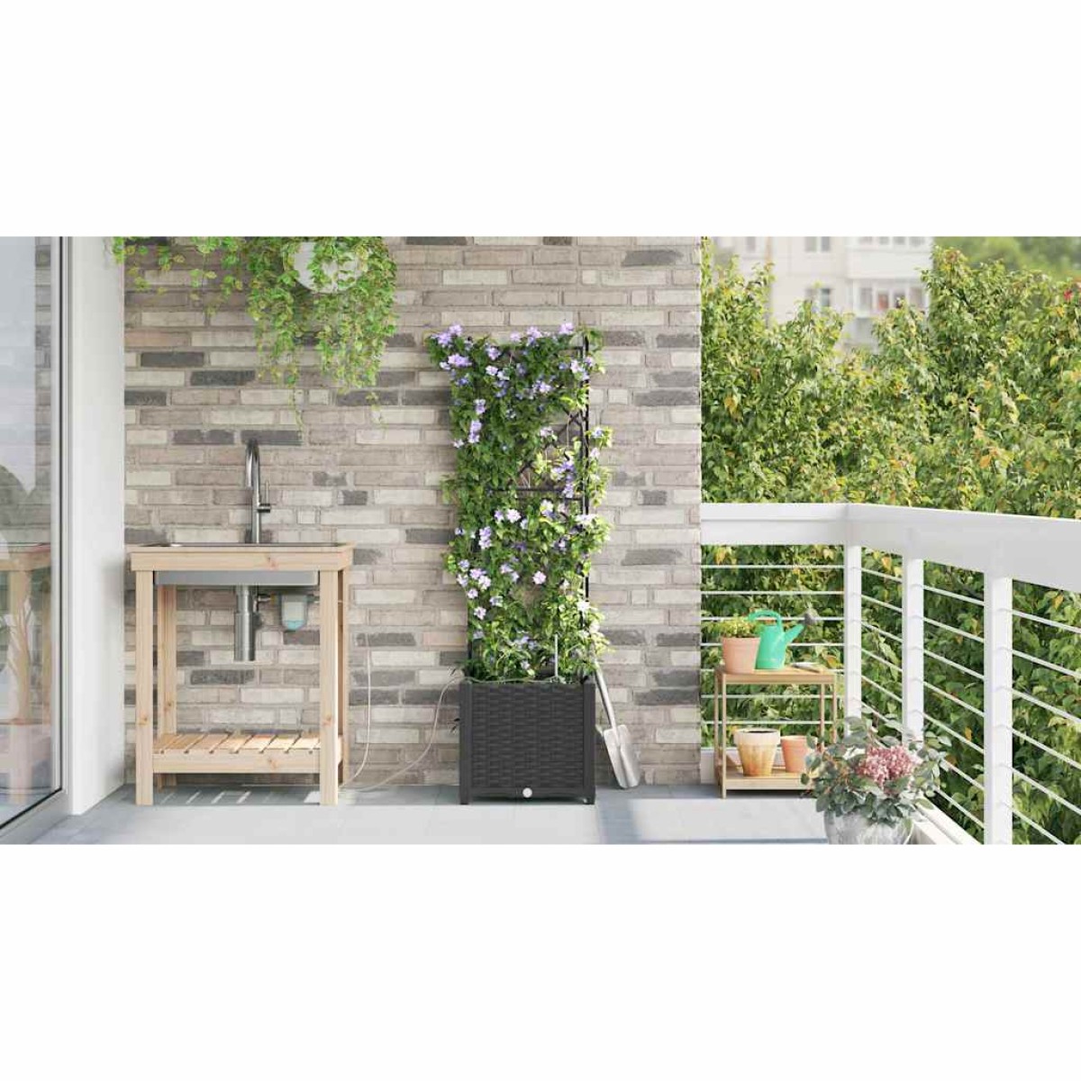 vidaXL Γλάστρα Κήπου Μαύρο 40 x 40 x 142 cm PP