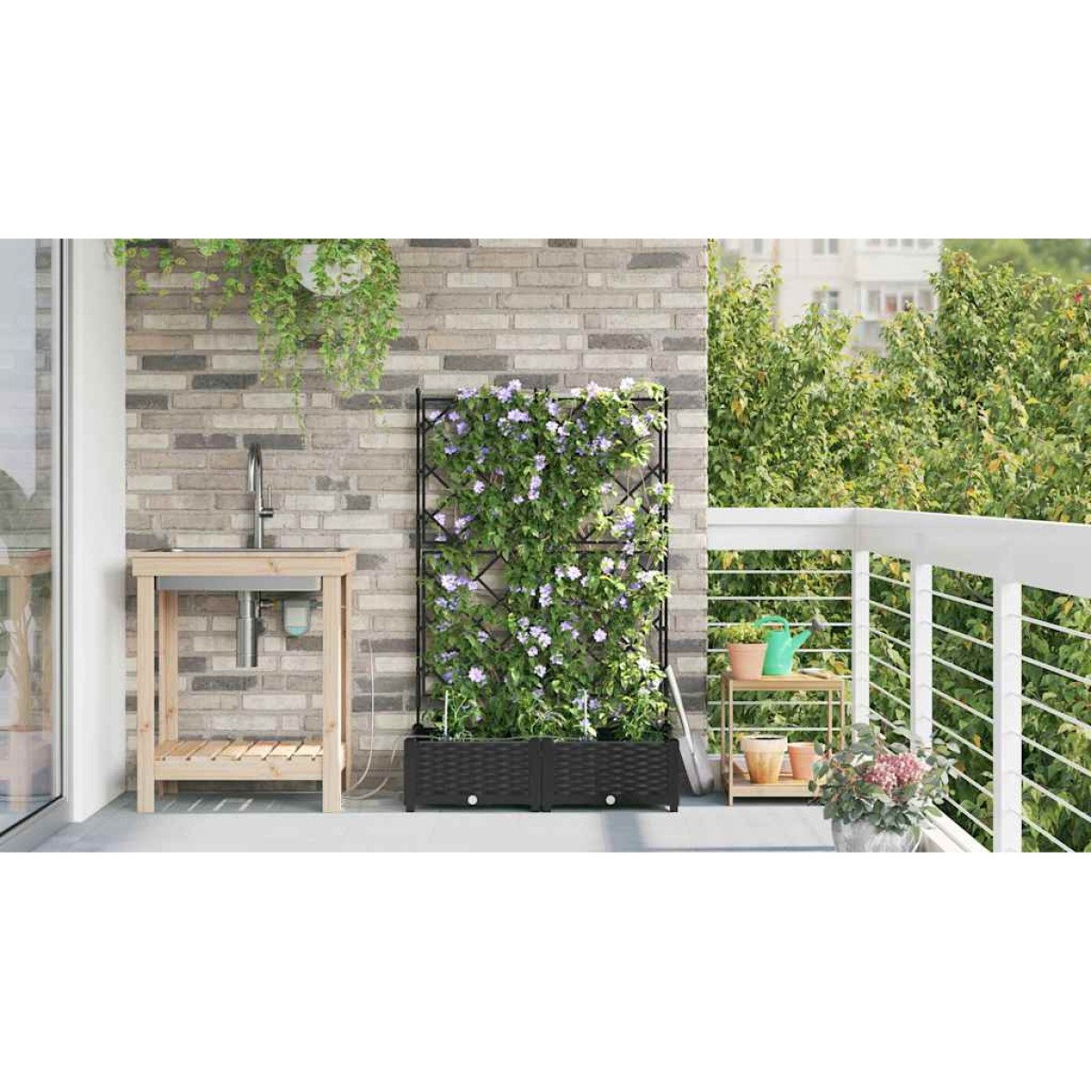 vidaXL Γλάστρα Κήπου 2 τμχ. Μαύρο 80 x 40 x 126 cm PP