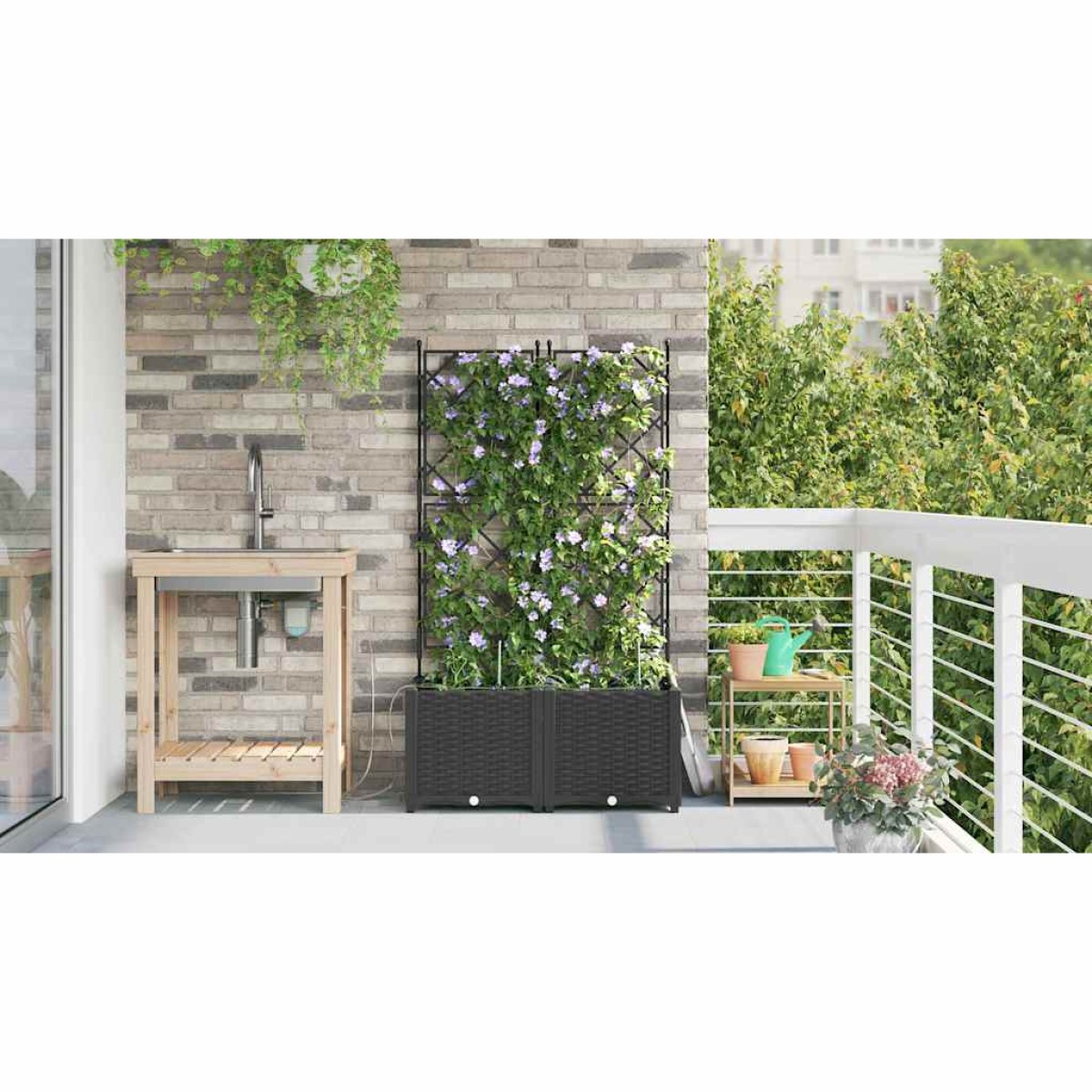 vidaXL Γλάστρα Κήπου 2 τμχ. Μαύρο 80 x 40 x 142 cm PP