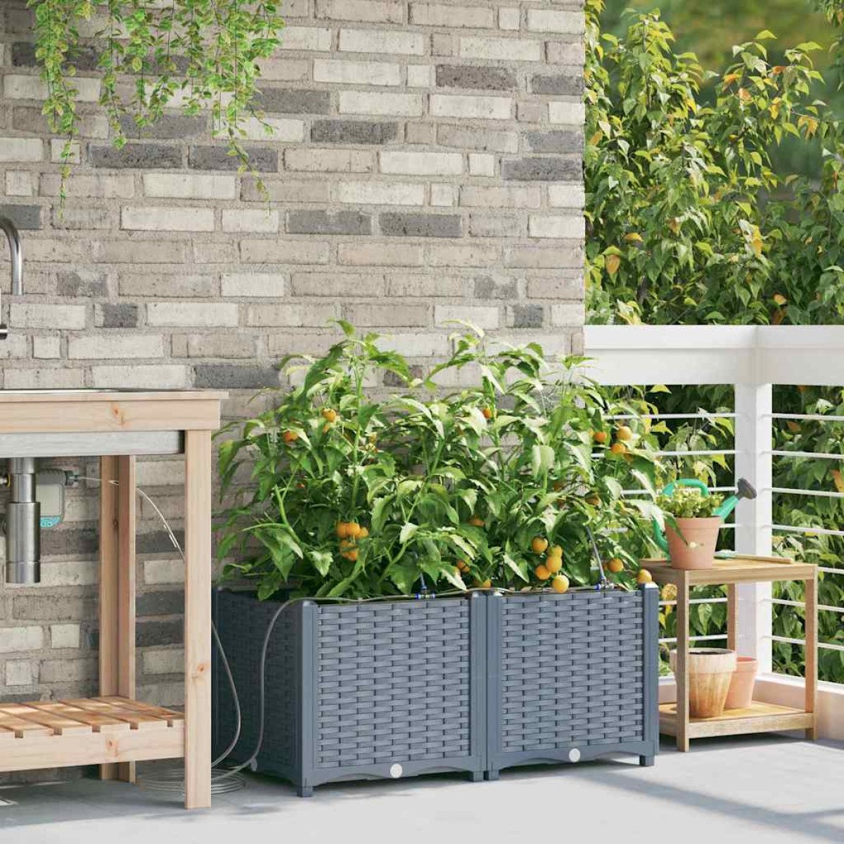 vidaXL Γλάστρα Κήπου 2 τμχ. Ανοιχτό Γκρι 80 x 40 x 37,5 cm PP