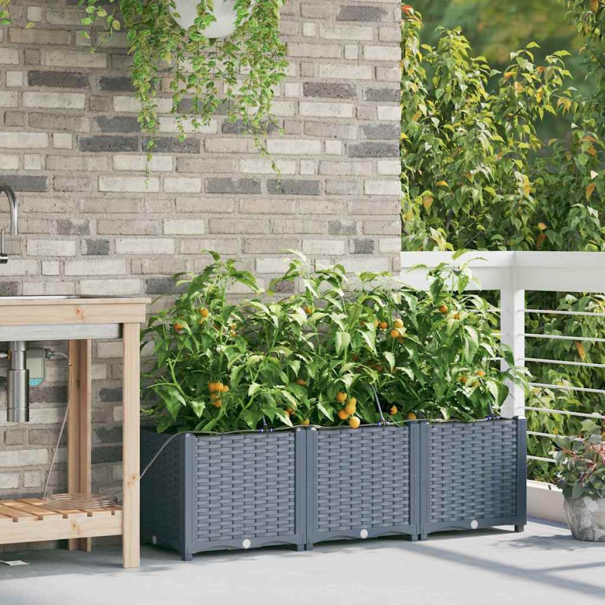 vidaXL Γλάστρα Κήπου 3 τμχ. Ανοιχτό Γκρι 120 x 40 x 37,5 cm PP