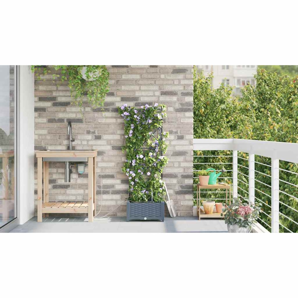 vidaXL Γλάστρα Κήπου Ανοιχτό Γκρι 40 x 40 x 126 cm PP