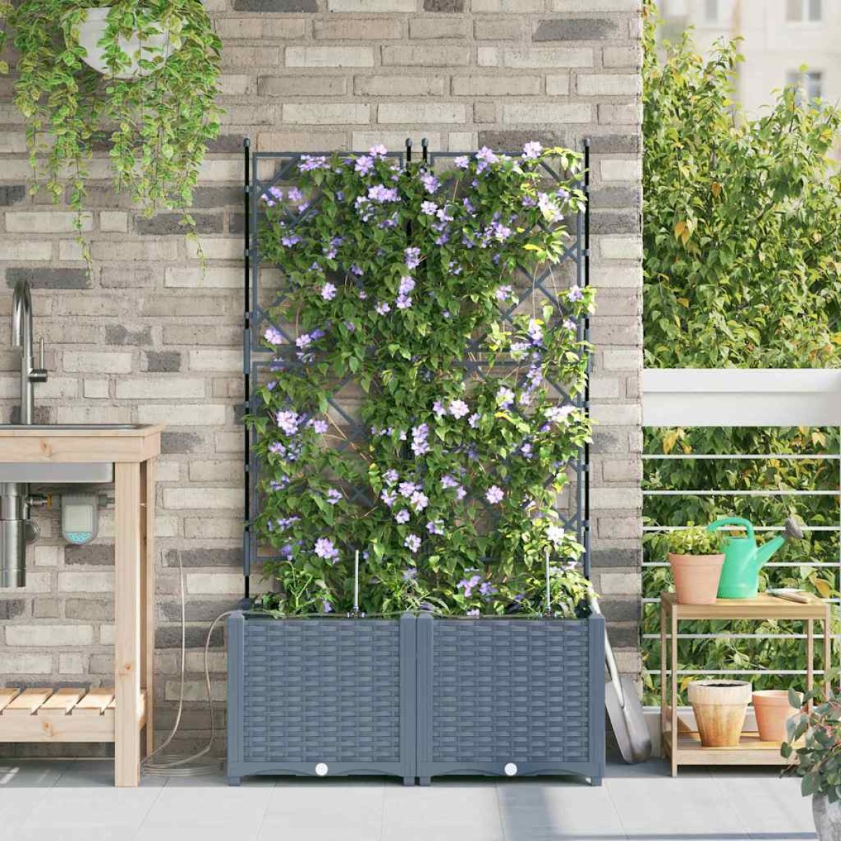 vidaXL Γλάστρα Κήπου 2 τμχ. Ανοιχτό Γκρι 80 x 40 x 142 cm PP