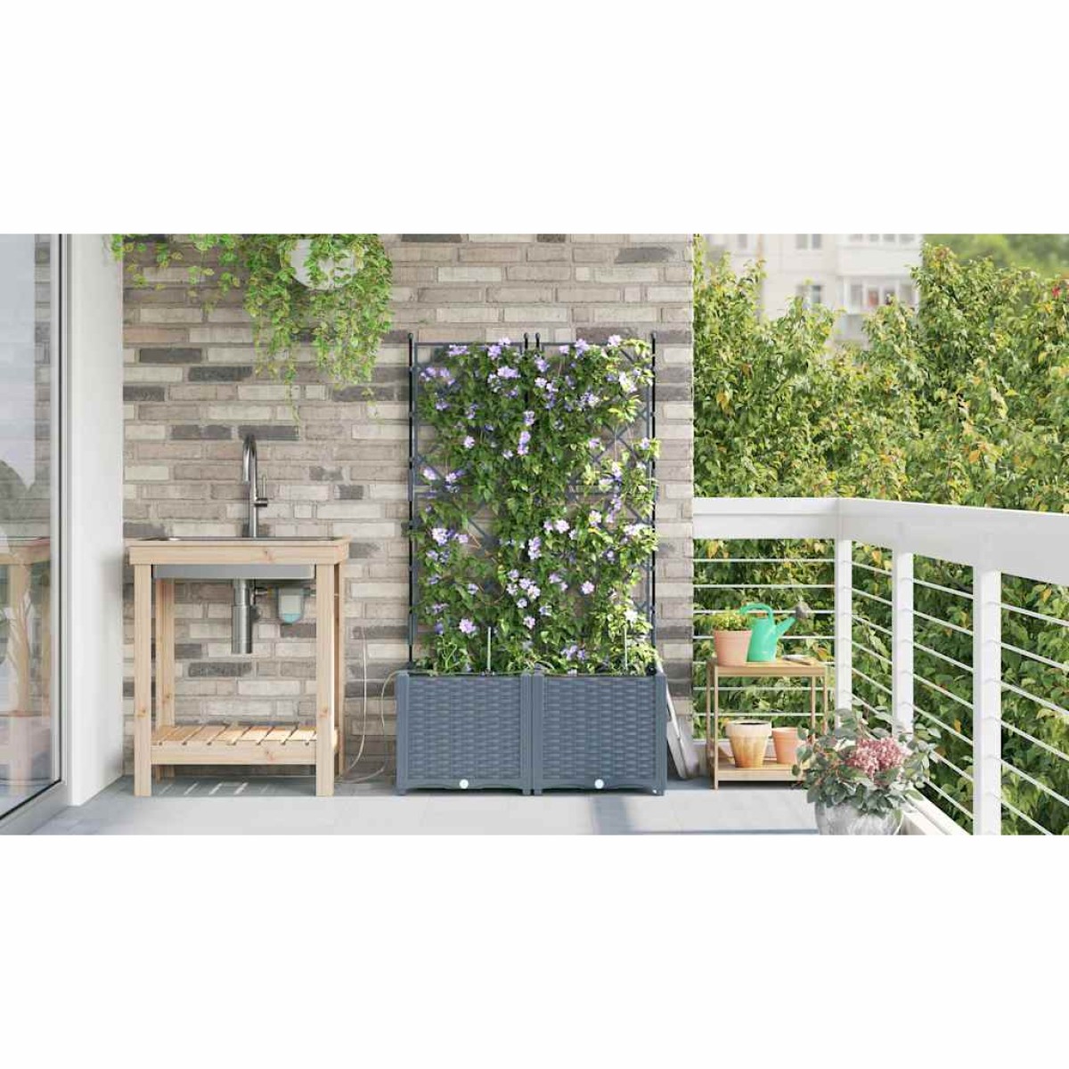 vidaXL Γλάστρα Κήπου 2 τμχ. Ανοιχτό Γκρι 80 x 40 x 142 cm PP